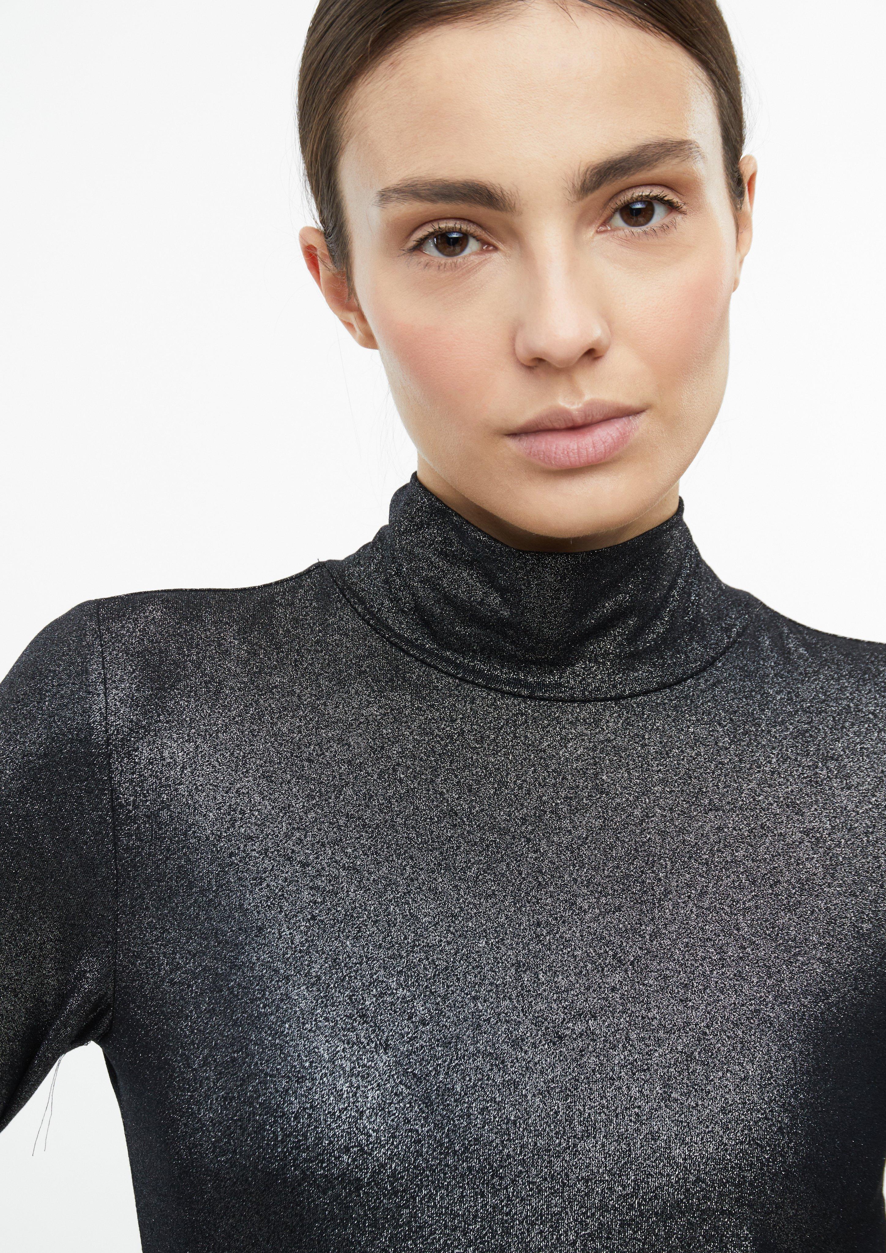 Damen Langarmshirt im Slim Fit mit Glitzer-Coating in schwarz von s.Oliver