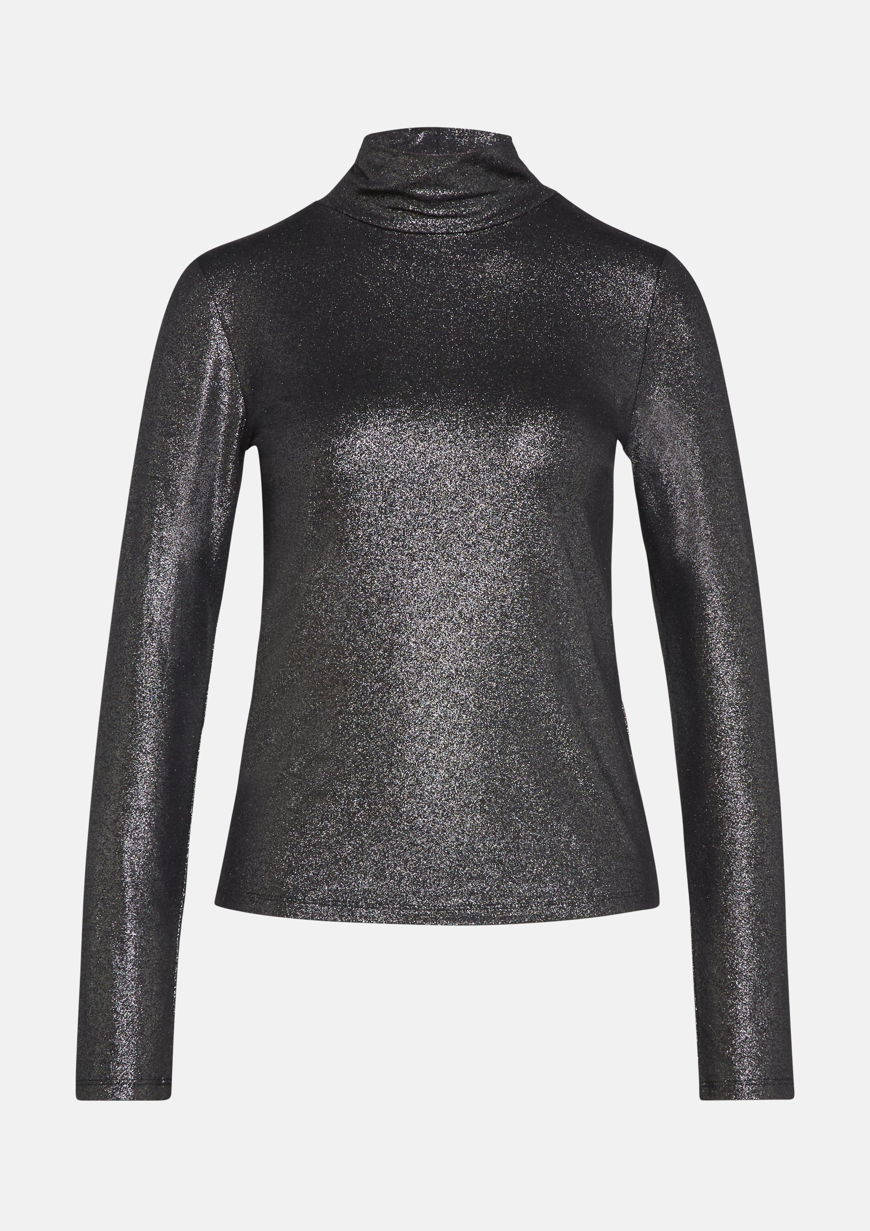 Damen Langarmshirt im Slim Fit mit Glitzer-Coating in schwarz von s.Oliver