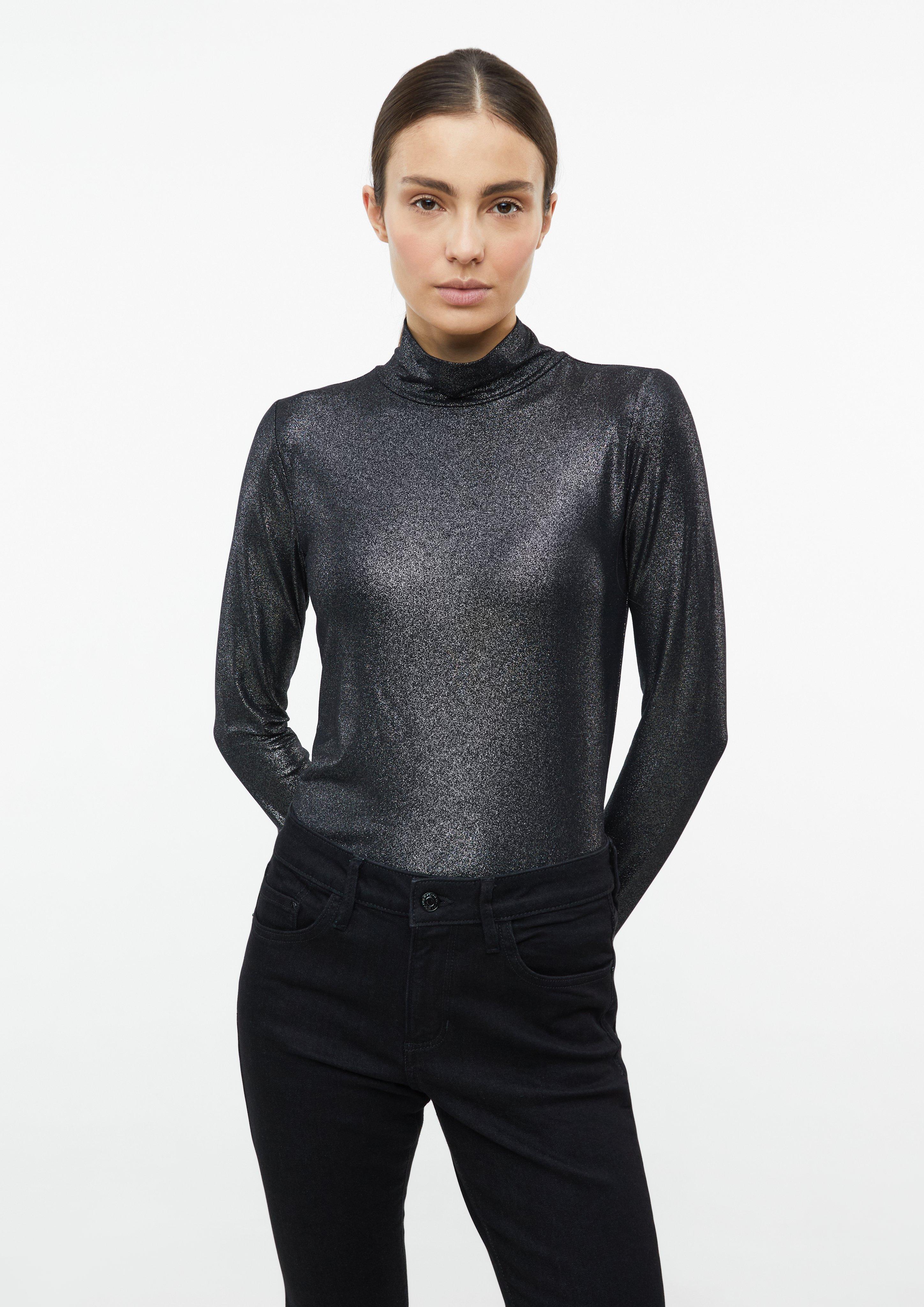 Langarmshirt im Slim Fit mit Glitzer-Coating in Farbe schwarz von s.Oliver