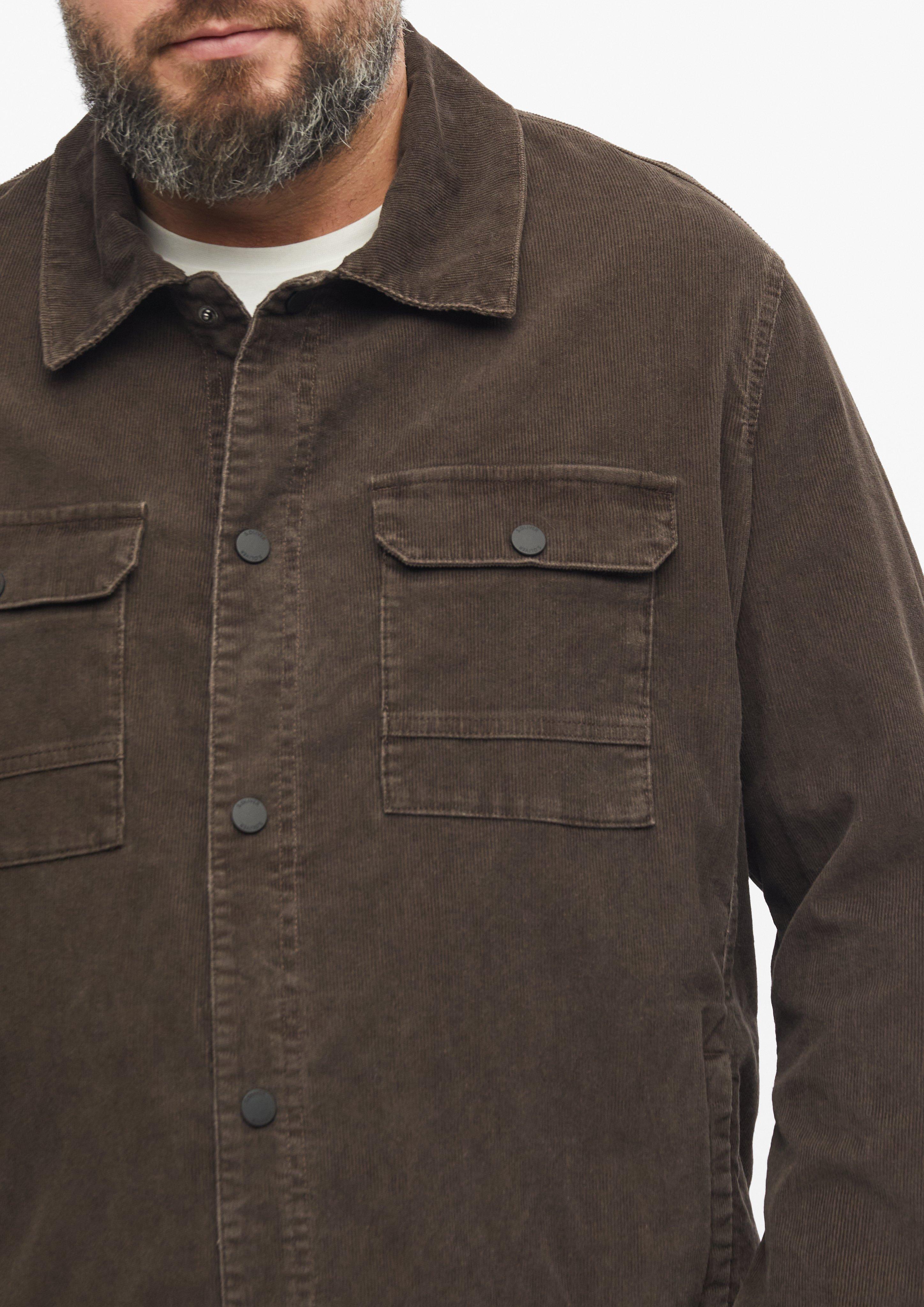 Men Washed corduroy overshirt with chest pockets in brown by s.Oliver Men Big Sizes