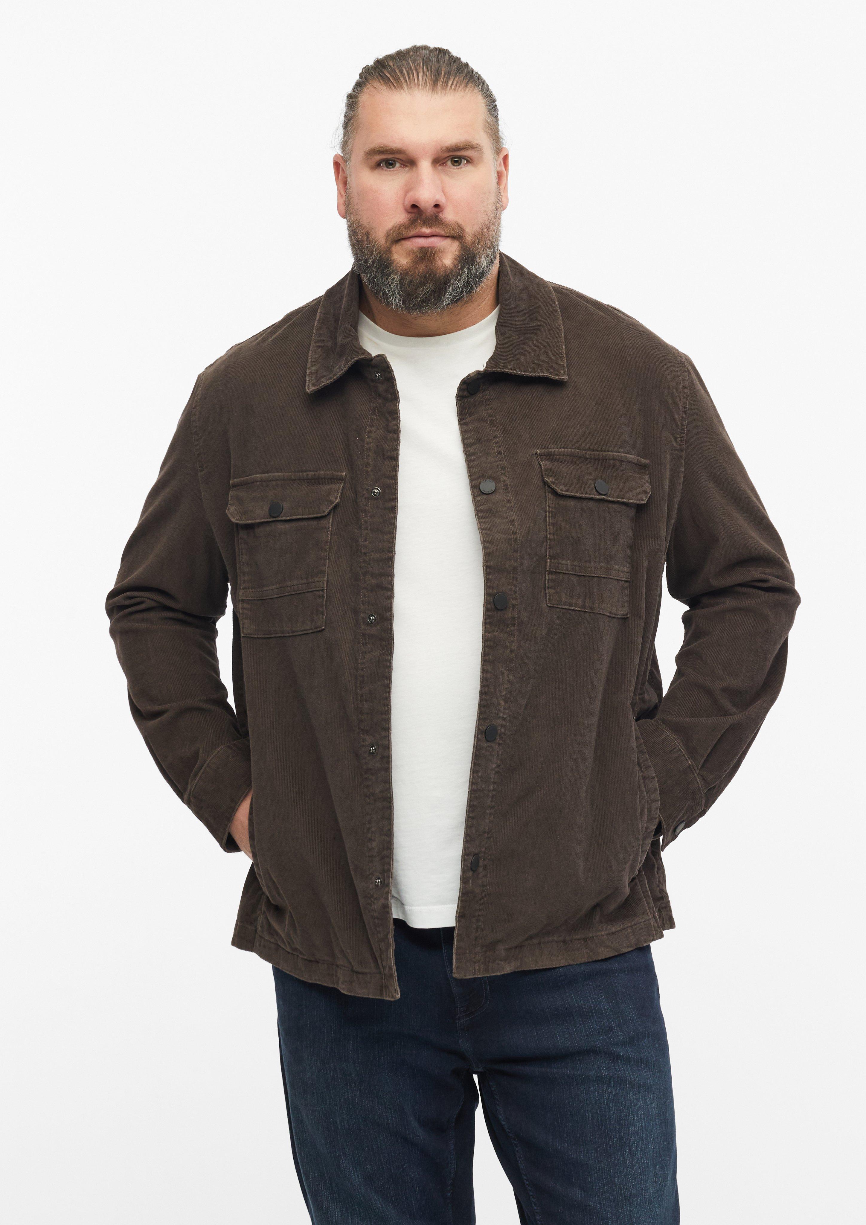 Men Washed corduroy overshirt with chest pockets in brown by s.Oliver Men Big Sizes