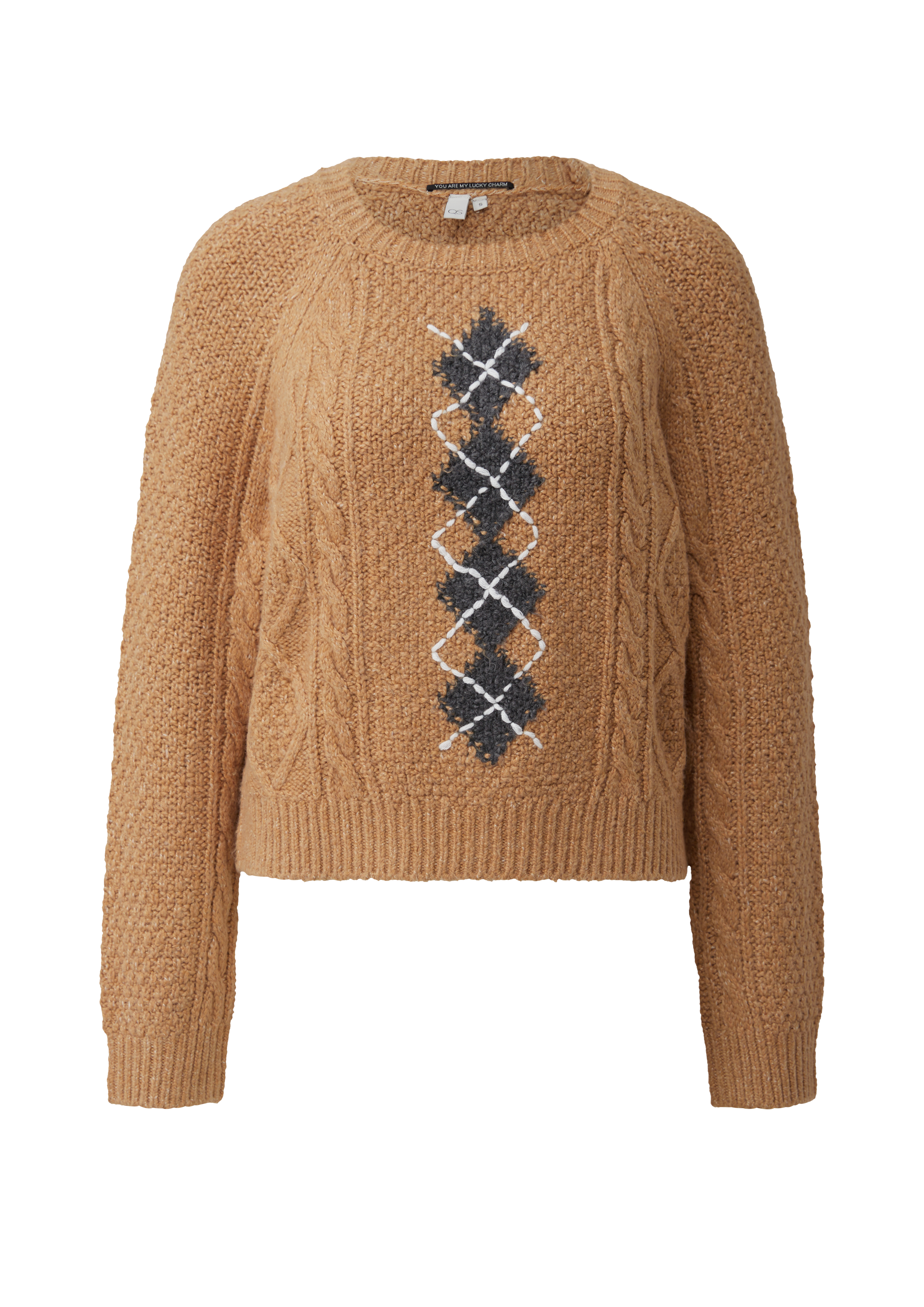 Kabeltrui met argyle-details