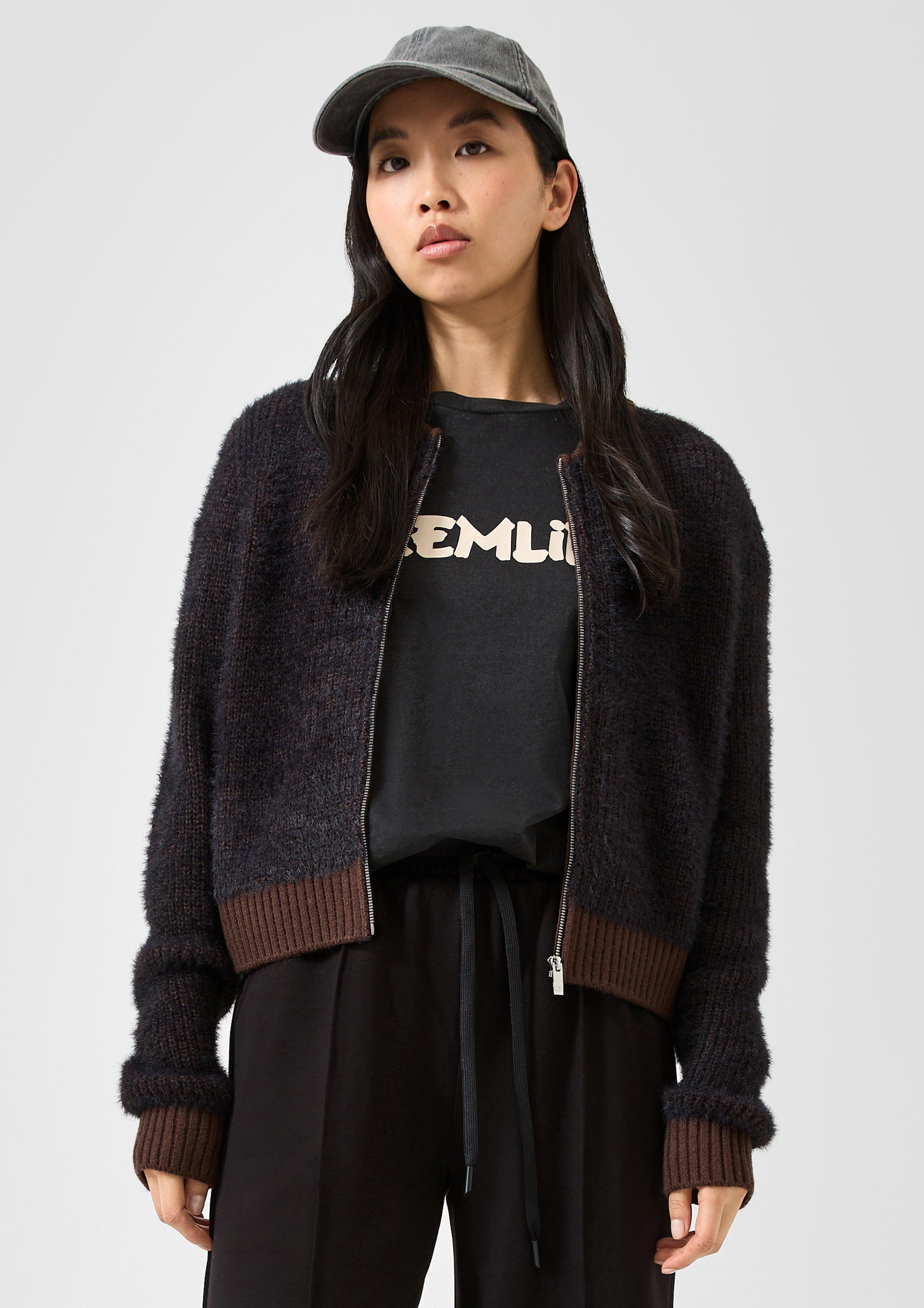 Cardigan-blouson douillet en marron foncé de QS