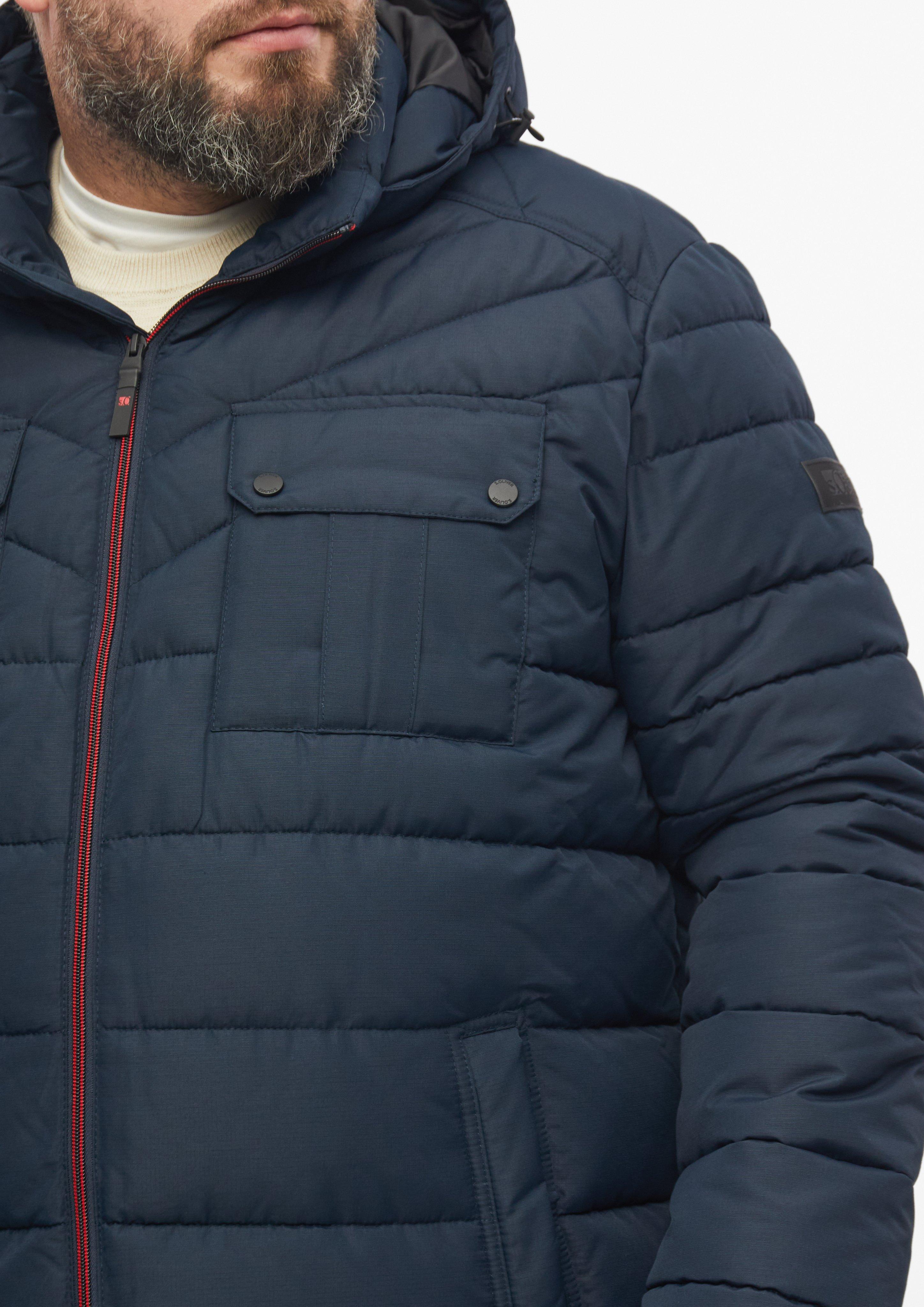 Heren Donsjack met afneembare capuchon en sportieve details in blauw van s.Oliver Men Big Sizes