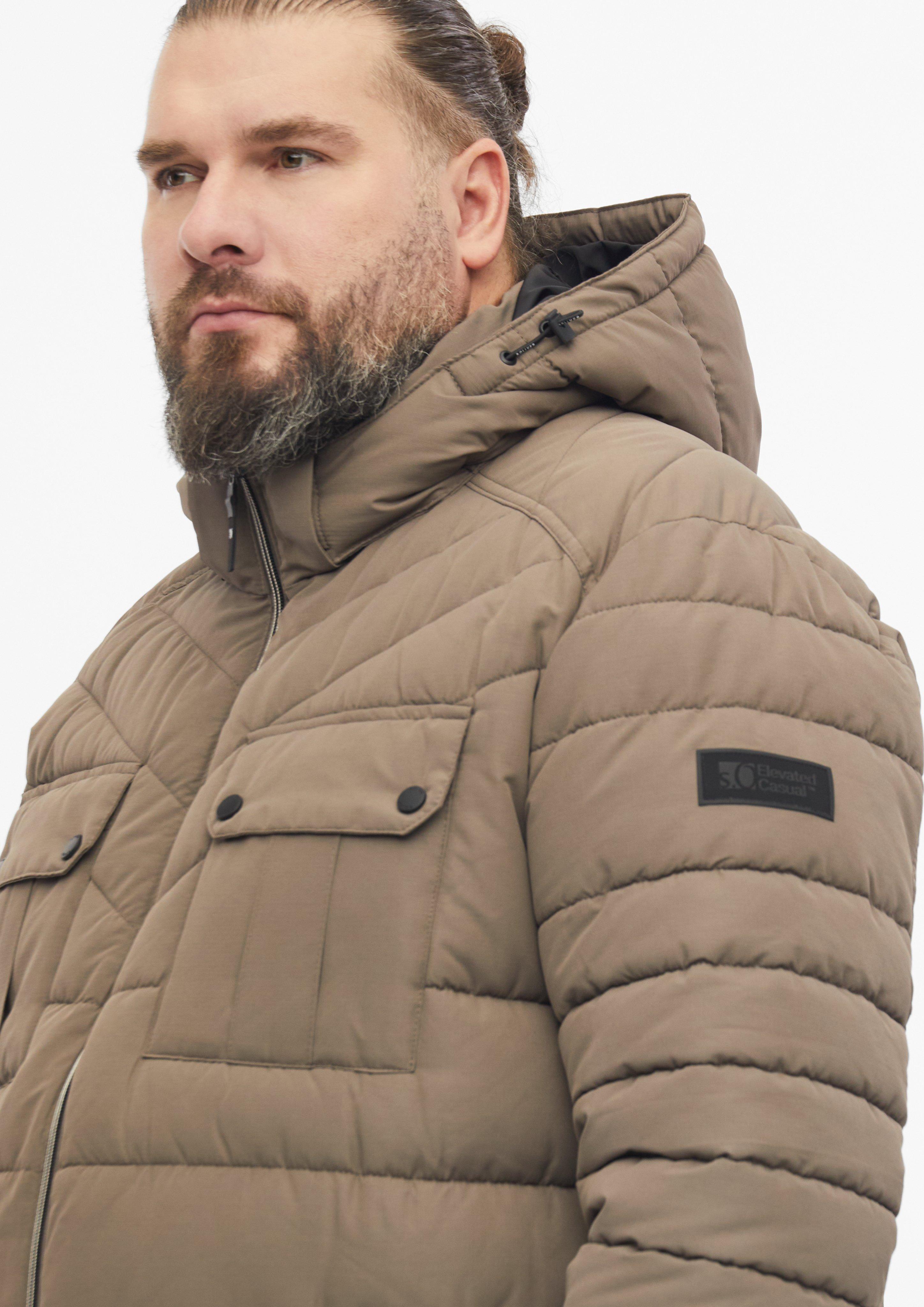 Heren Donsjack met afneembare capuchon en sportieve details in bruin van s.Oliver Men Big Sizes