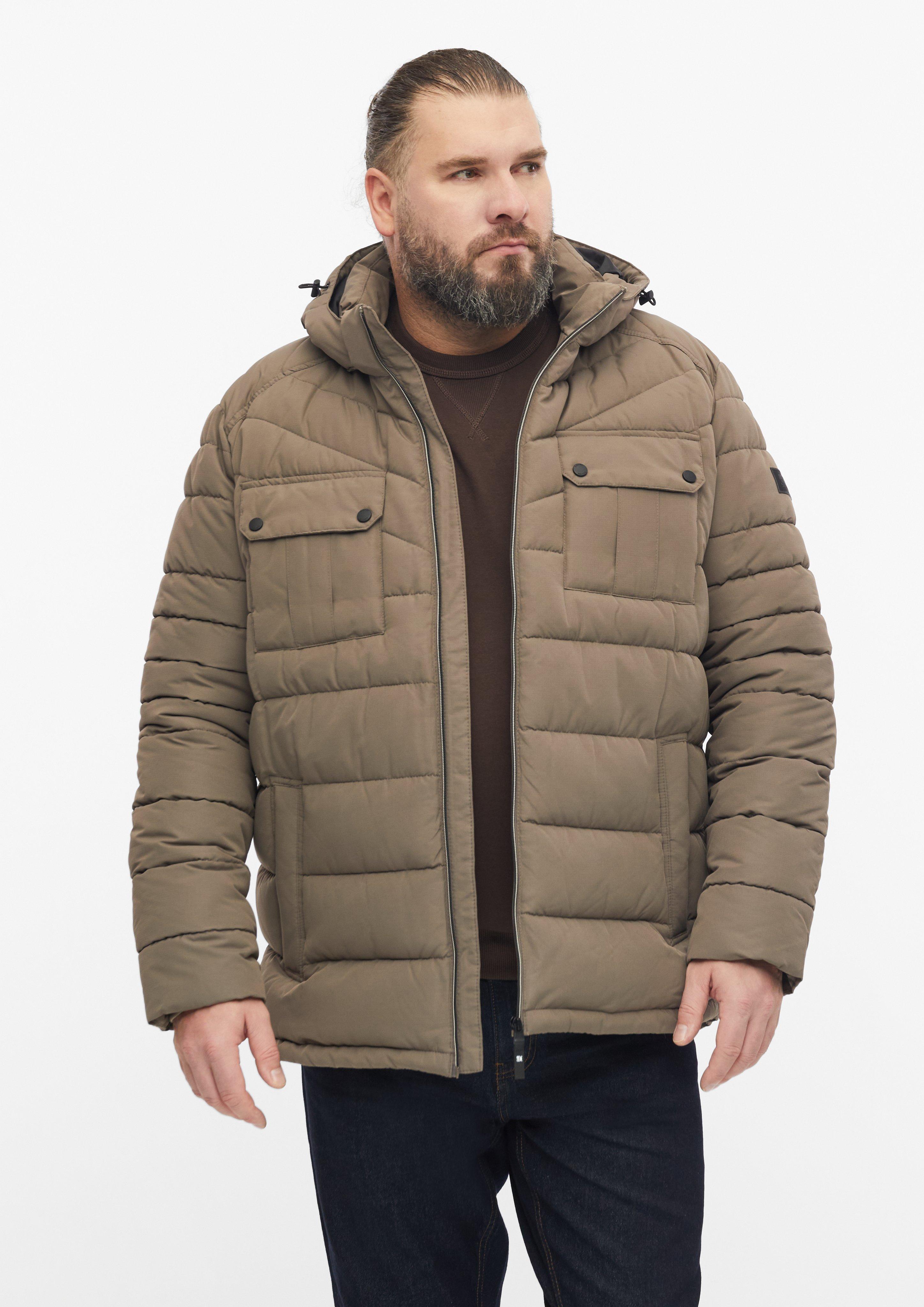 Puffer-Jacke mit abnehmbarer Kapuze und sportiven Details in Farbe braun von s.Oliver Men Big Sizes