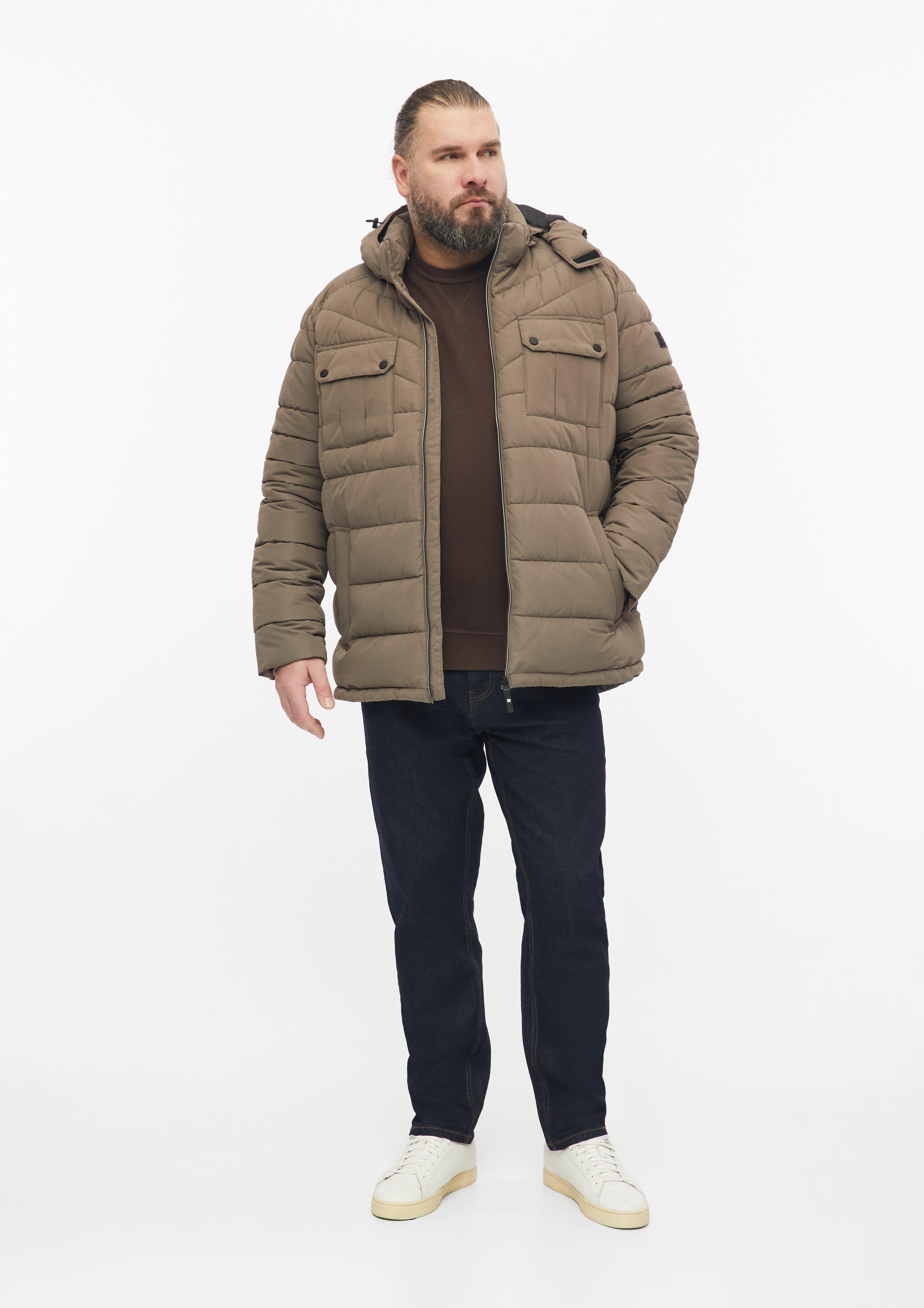 Heren Donsjack met afneembare capuchon en sportieve details in bruin van s.Oliver Men Big Sizes