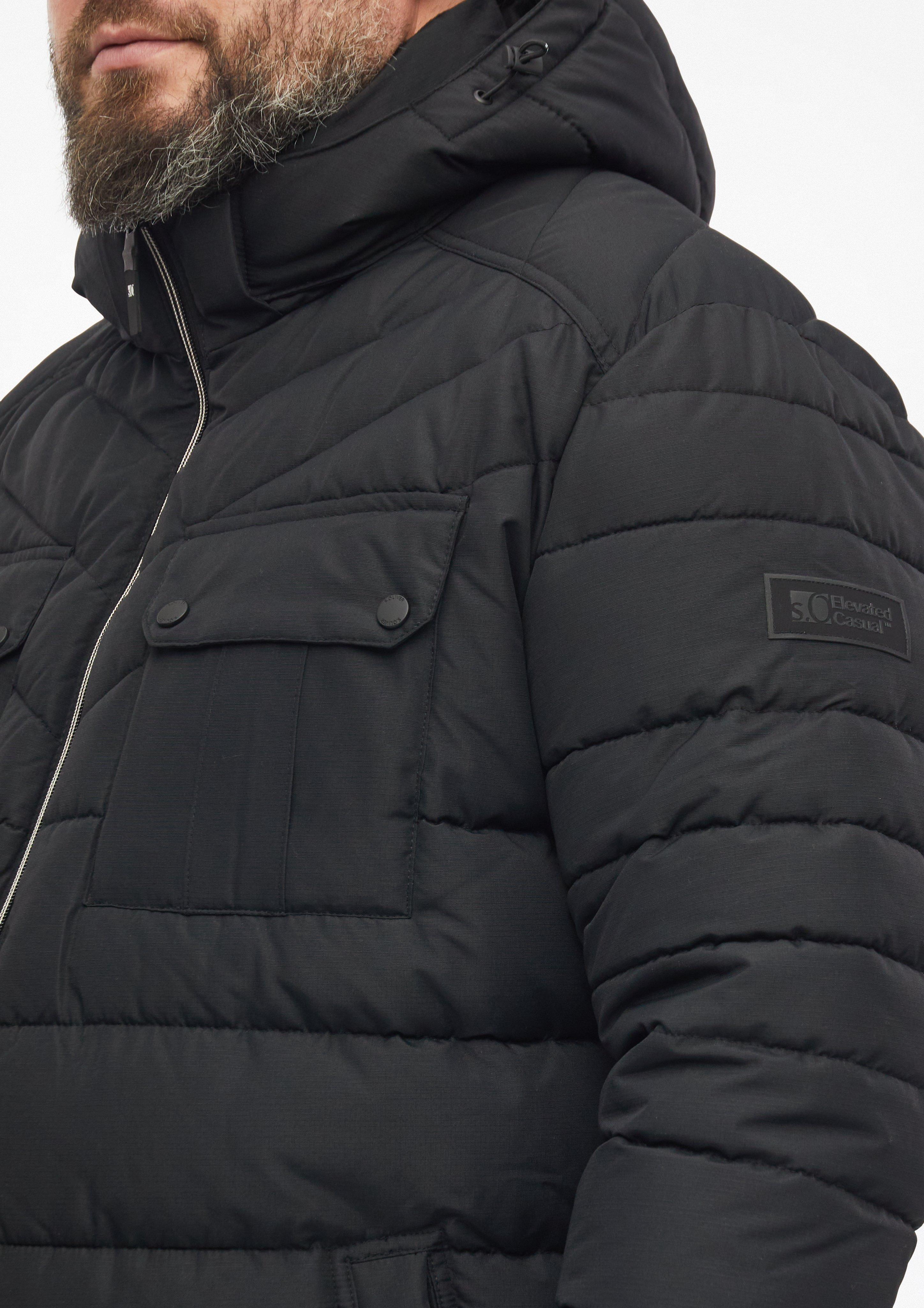 Muškarci Prošivena jakna s uklonjivom kapuljačom i sportskim detaljima u boji crna od s.Oliver Men Big Sizes