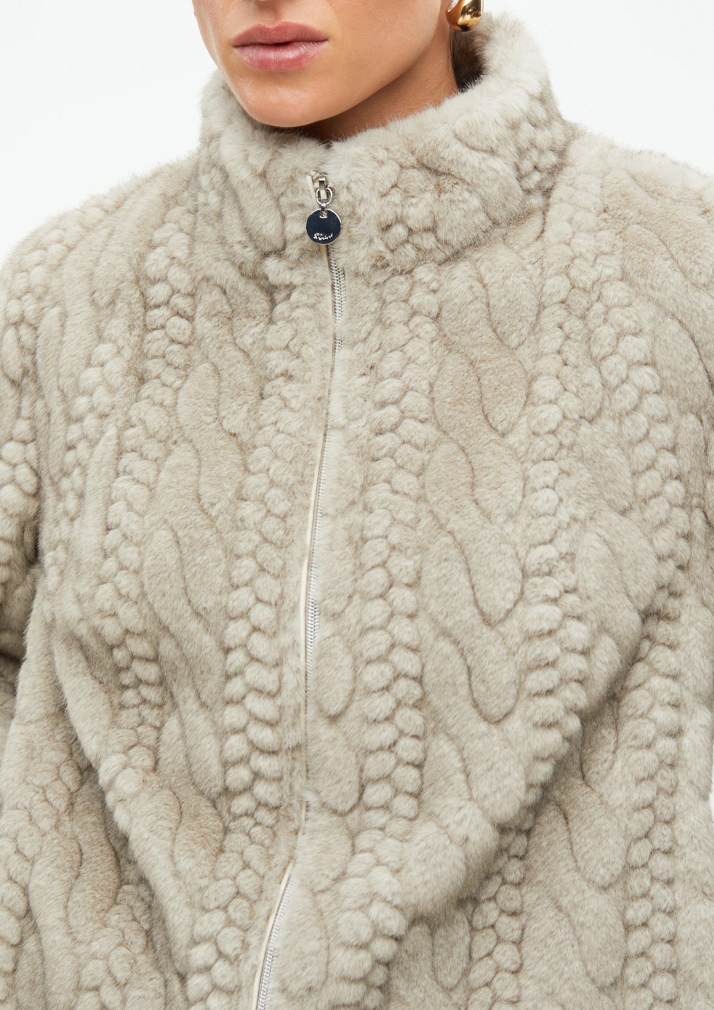 Women Faux Fur Jacket with Cable Knit Pattern in brown by s.Oliver BLACK LABEL