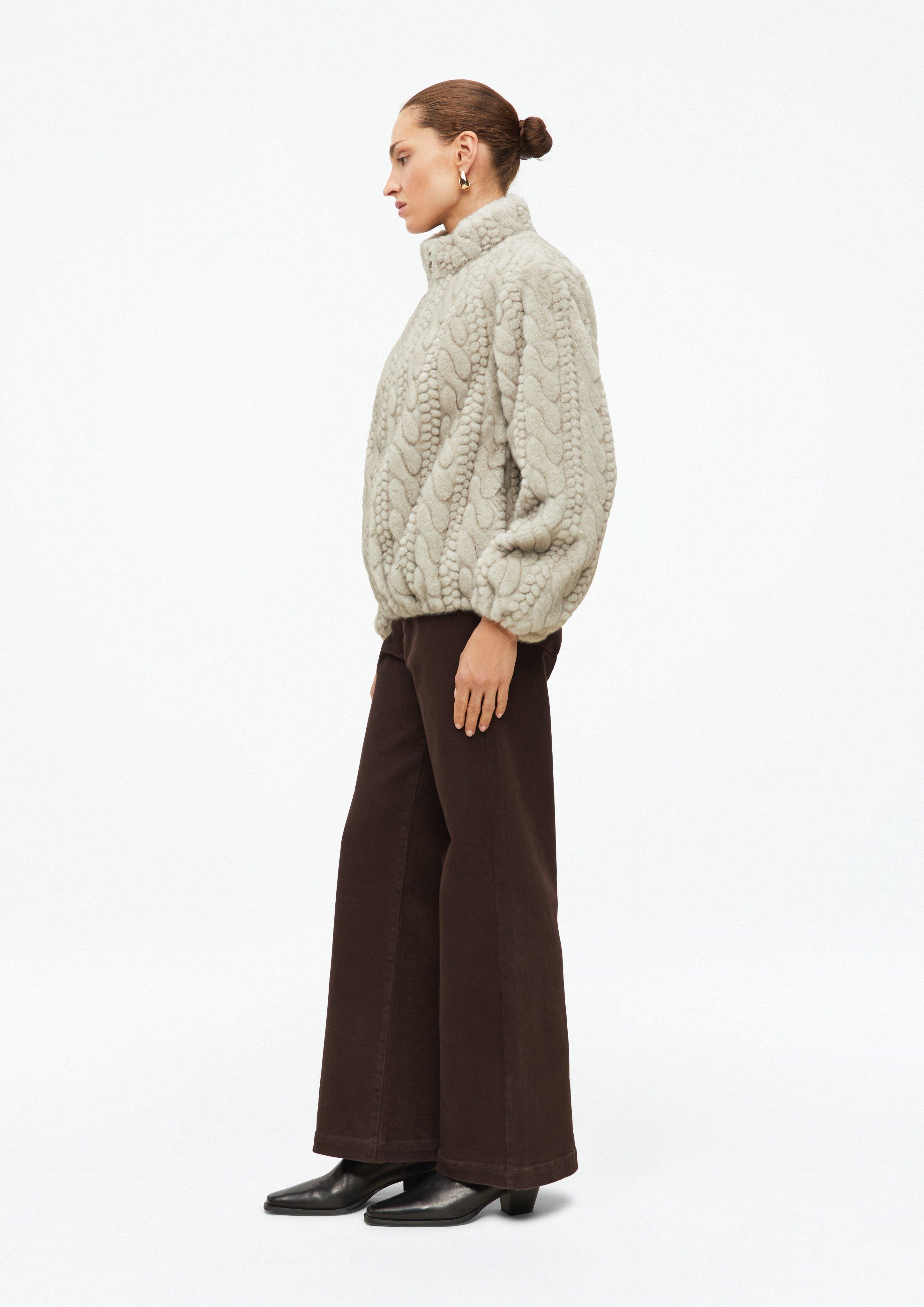 Women Faux Fur Jacket with Cable Knit Pattern in brown by s.Oliver BLACK LABEL