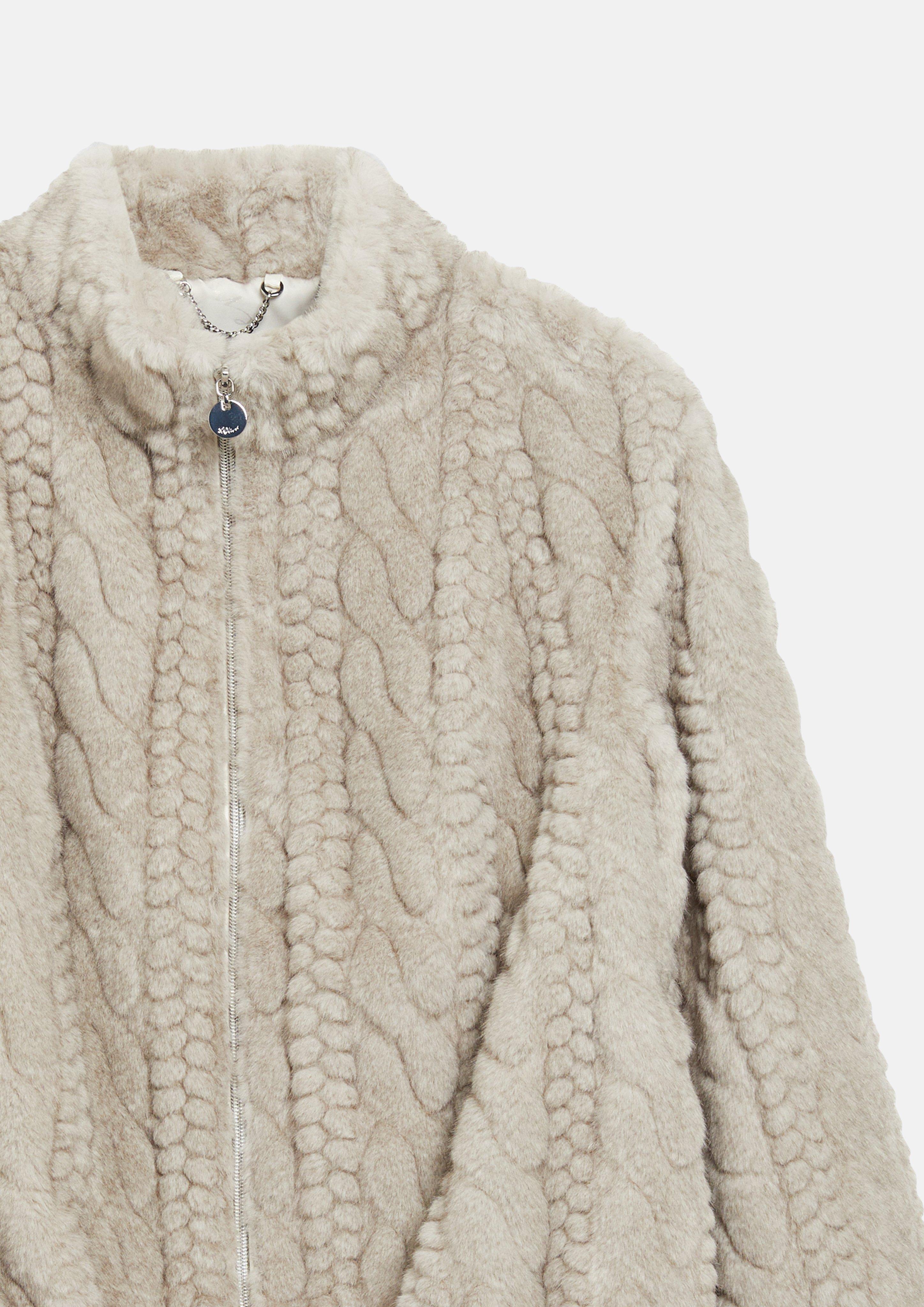 Women Faux Fur Jacket with Cable Knit Pattern in brown by s.Oliver BLACK LABEL