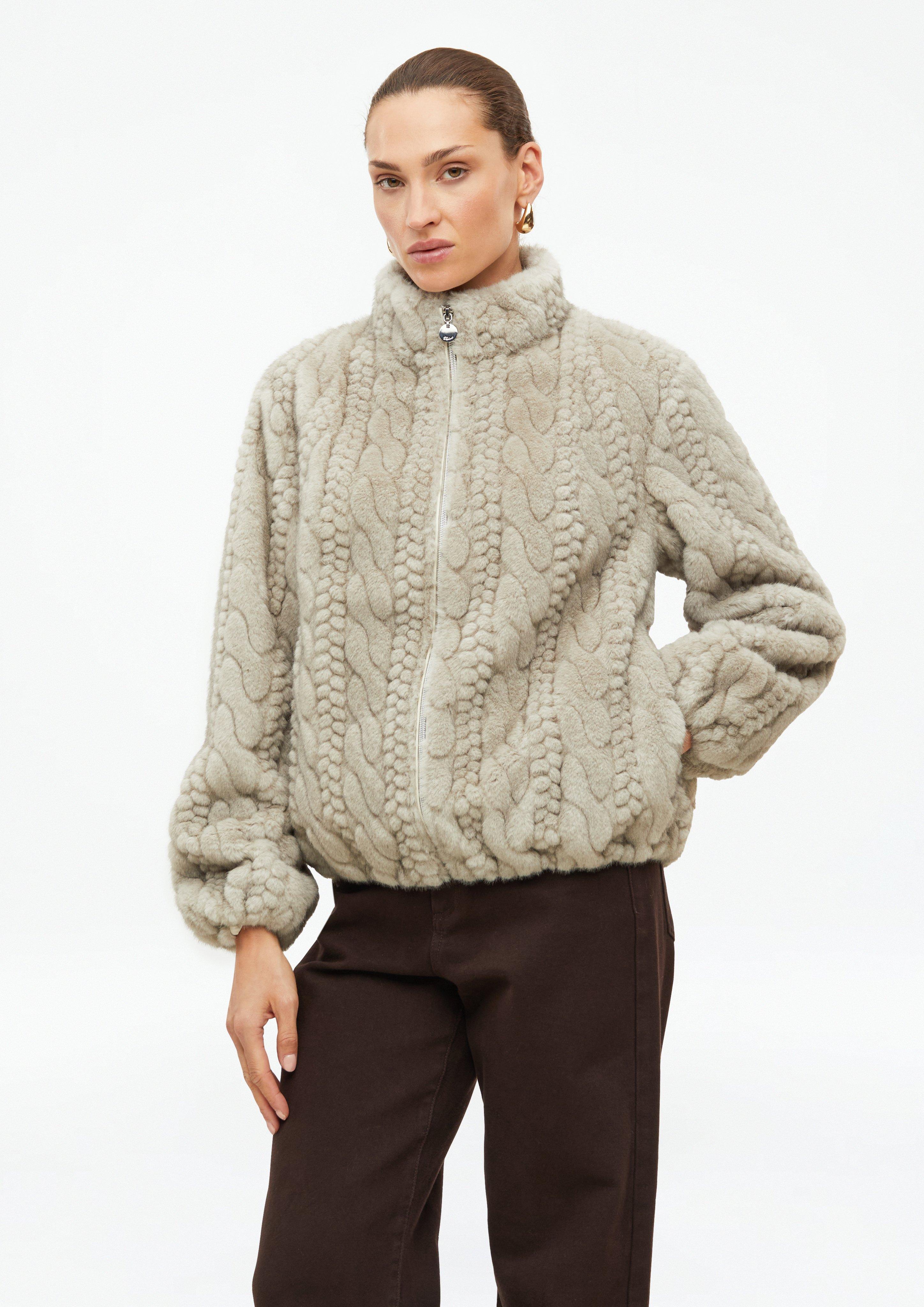 Women Faux Fur Jacket with Cable Knit Pattern in brown by s.Oliver BLACK LABEL