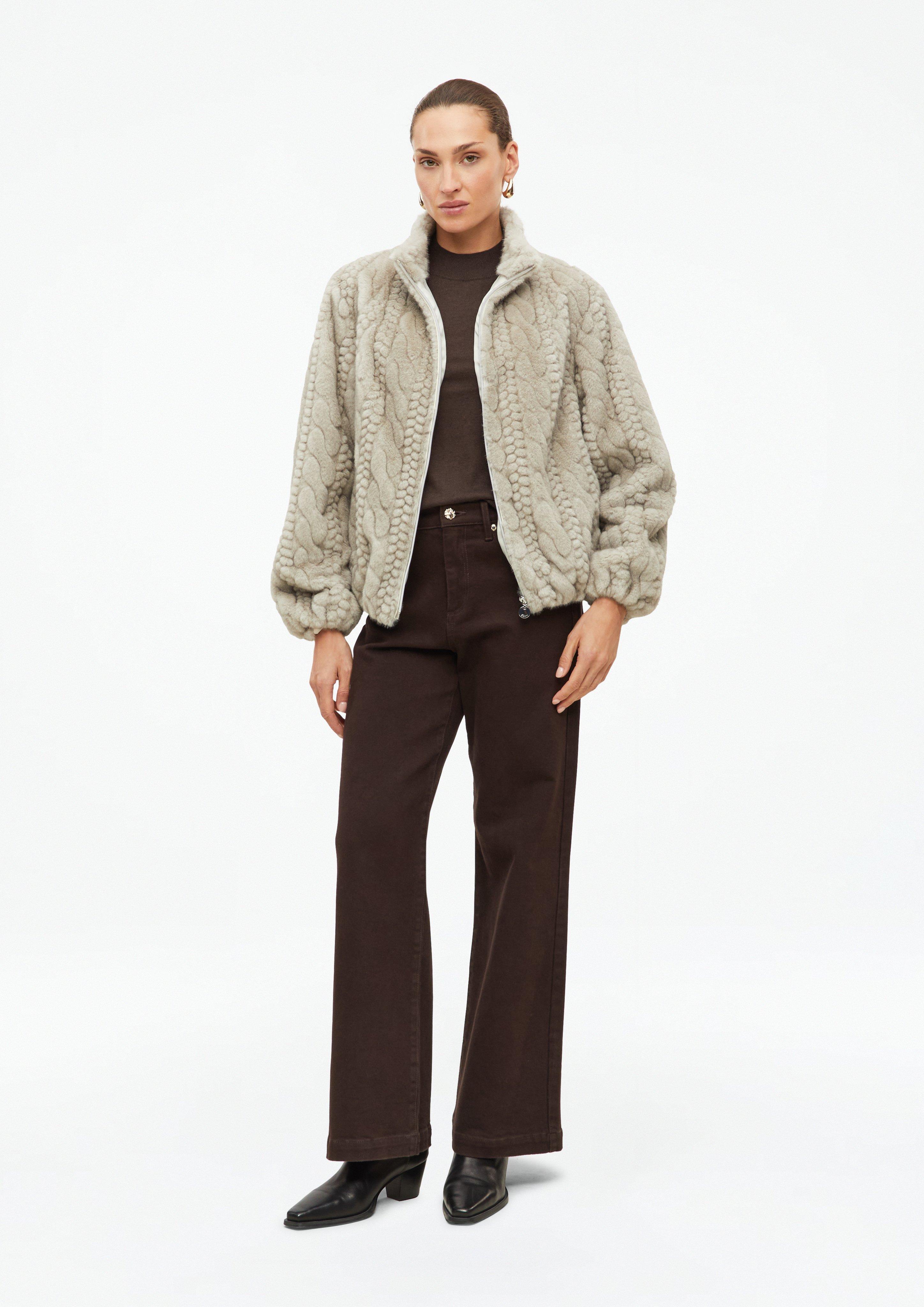 Women Faux Fur Jacket with Cable Knit Pattern in brown by s.Oliver BLACK LABEL