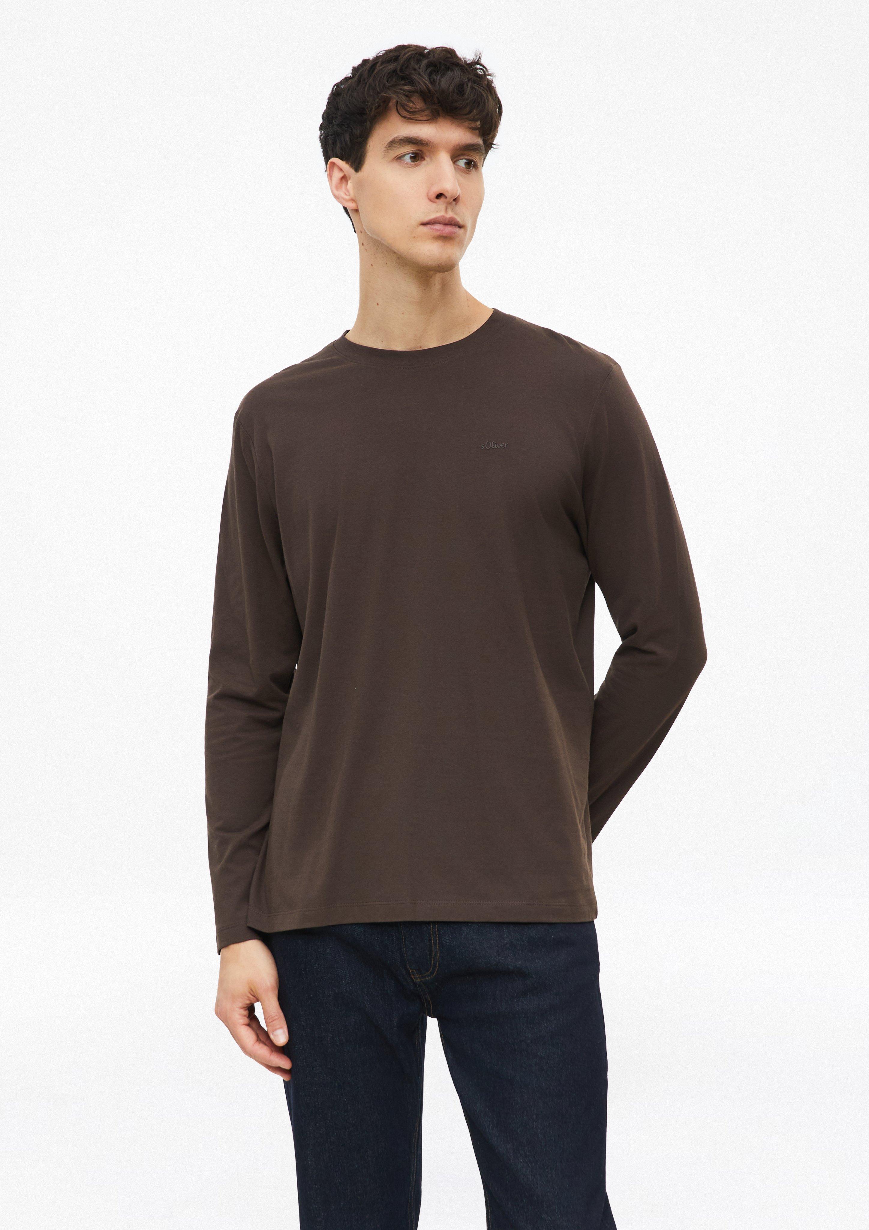T-shirt à manches longues en coton avec logo en marron foncé de s.Oliver