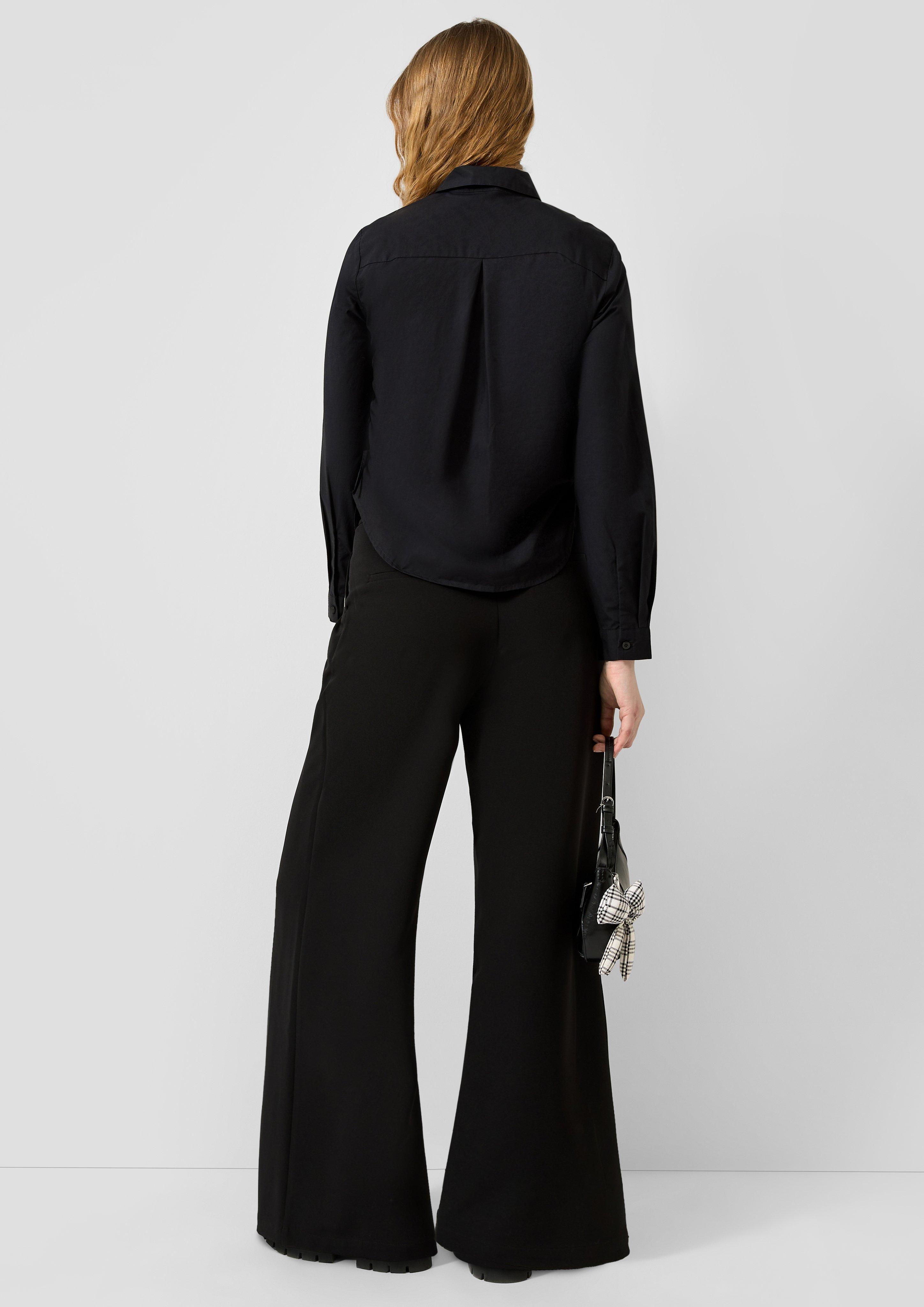 Women Wide-leg pants with a slanted waistband detail in black by QS