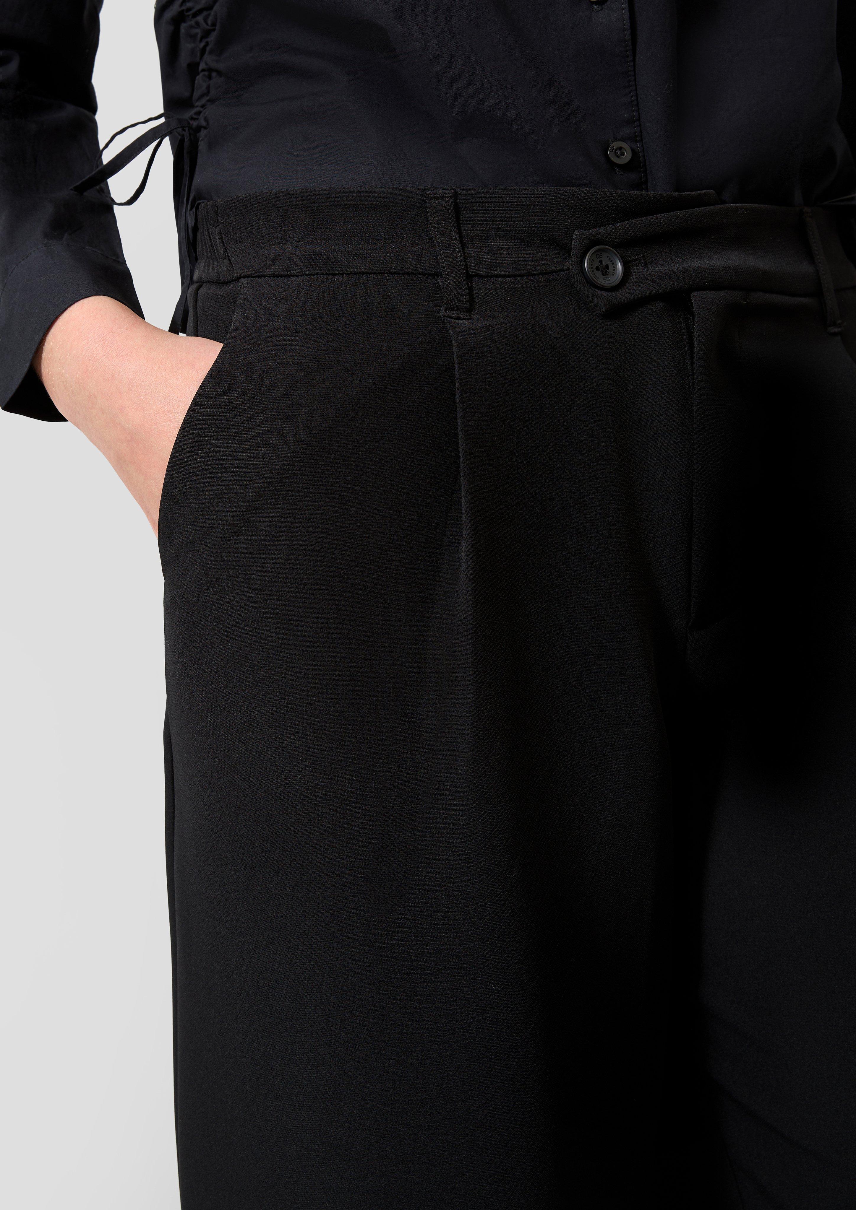 Women Wide-leg pants with a slanted waistband detail in black by QS