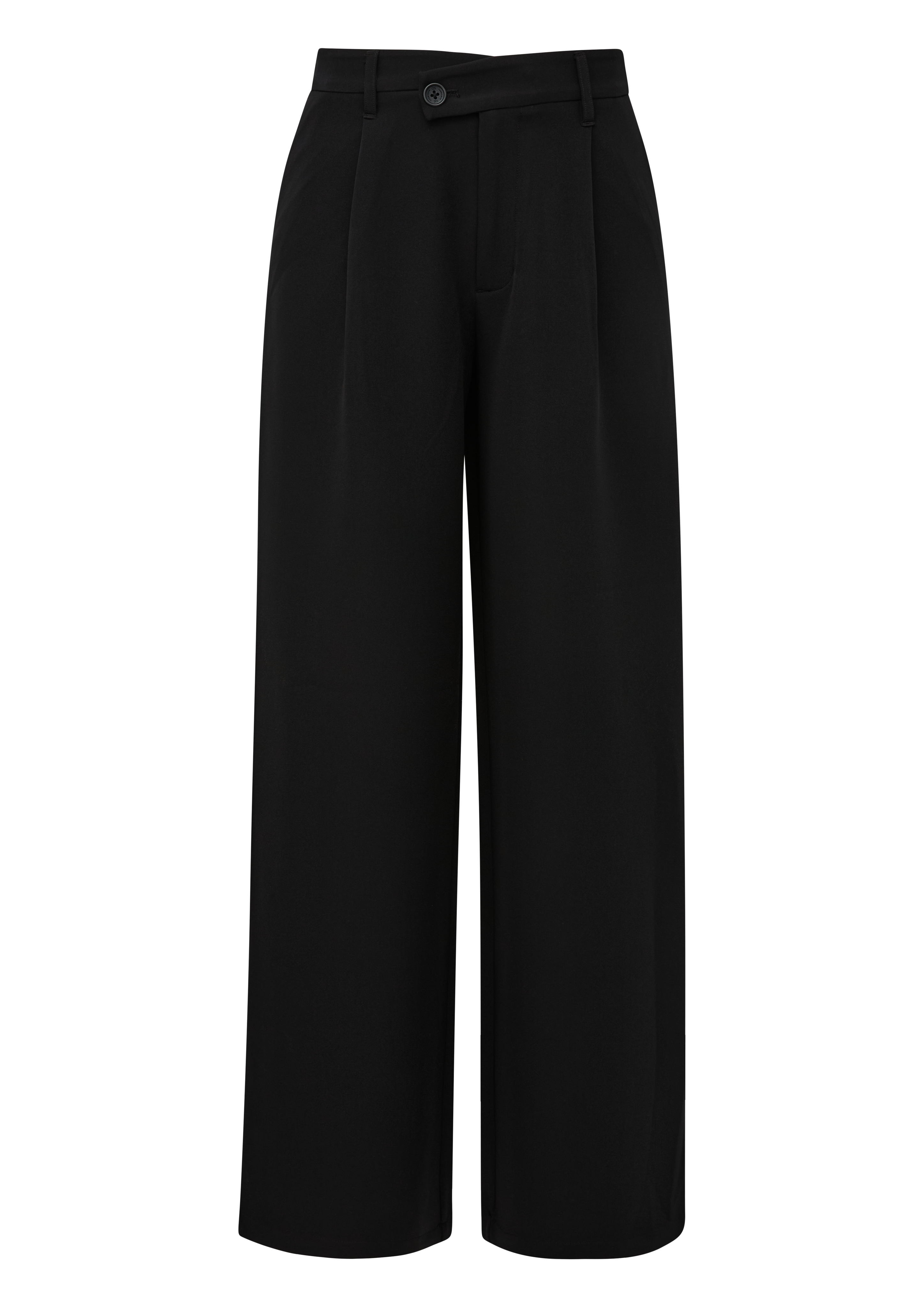 Women Wide-leg pants with a slanted waistband detail in black by QS