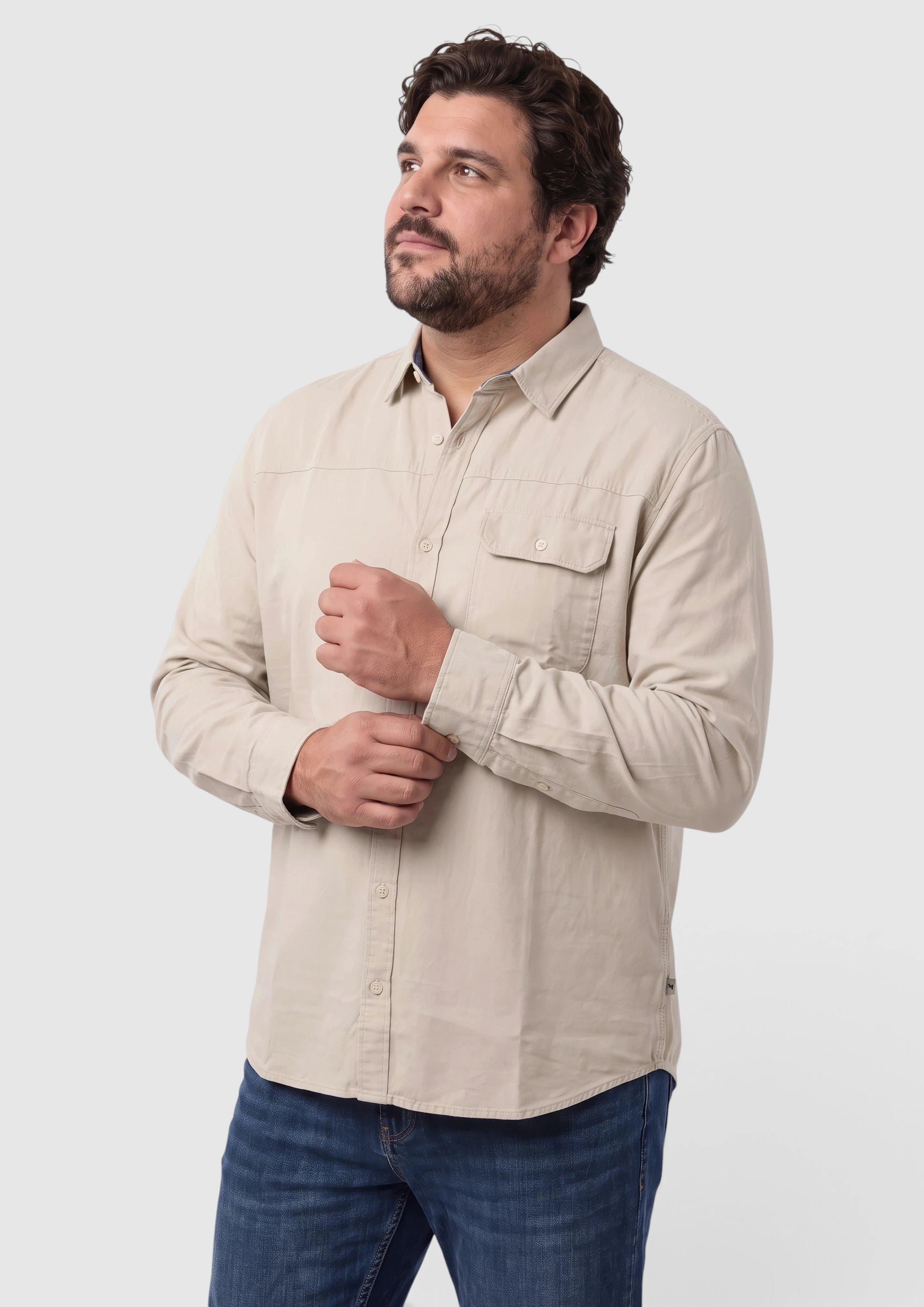 Regular Fit: Shirt with a chest pocket and seam details in beige by s.Oliver Men Big Sizes