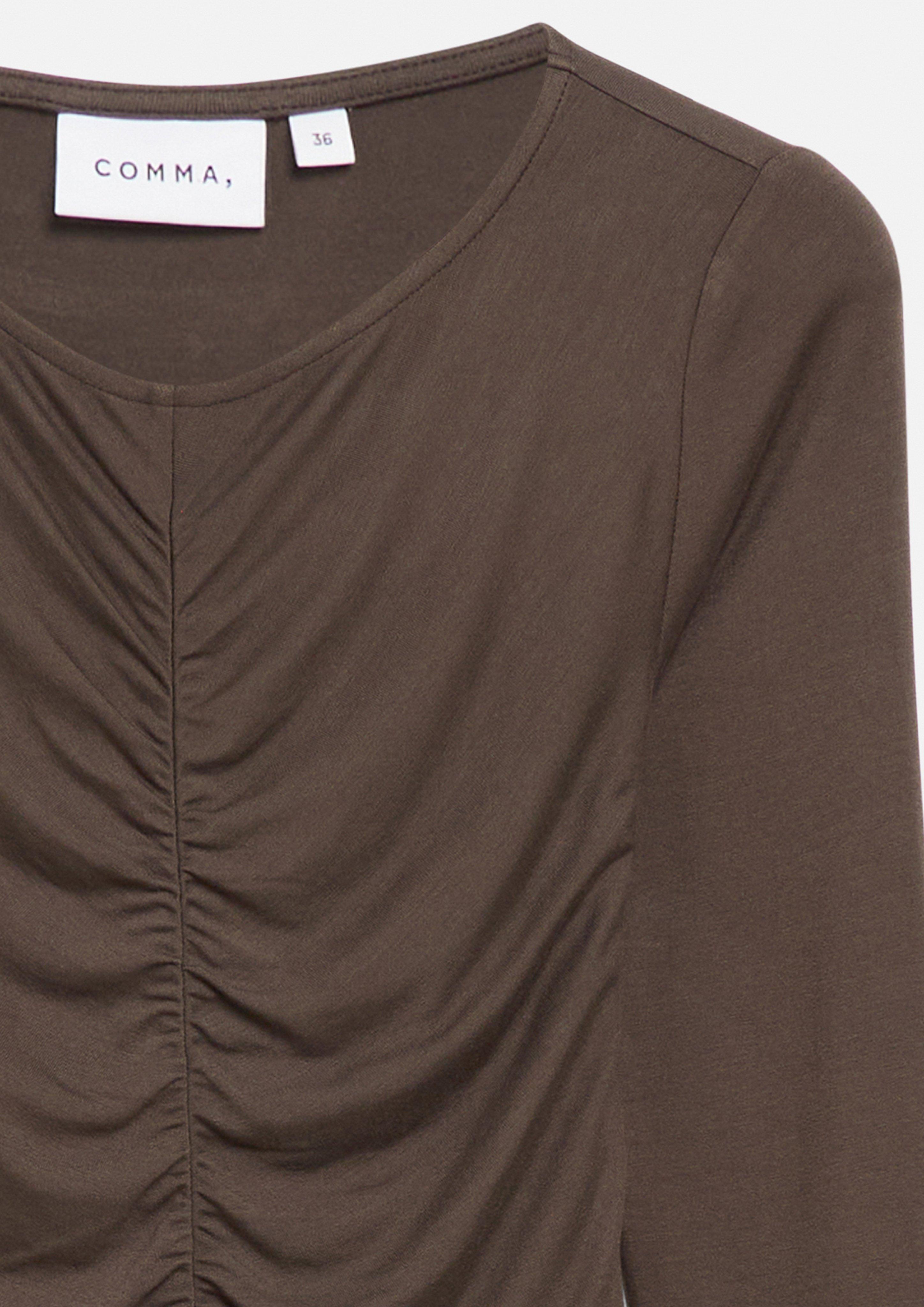 Femmes T-shirt en mélange de viscose avec fronces en brun de comma
