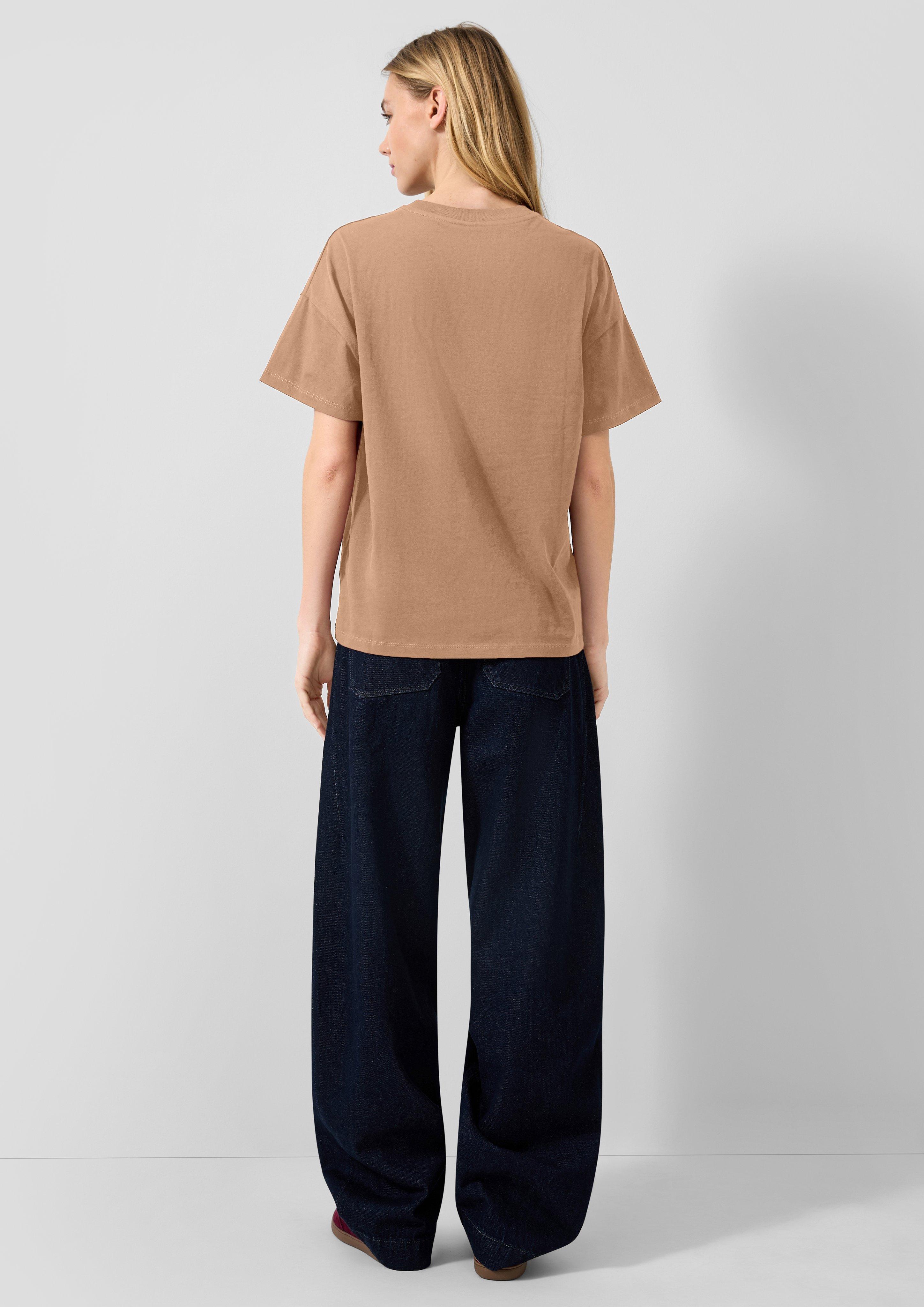 Femmes T-shirt en coton avec imprimé sur le devant en brun de QS