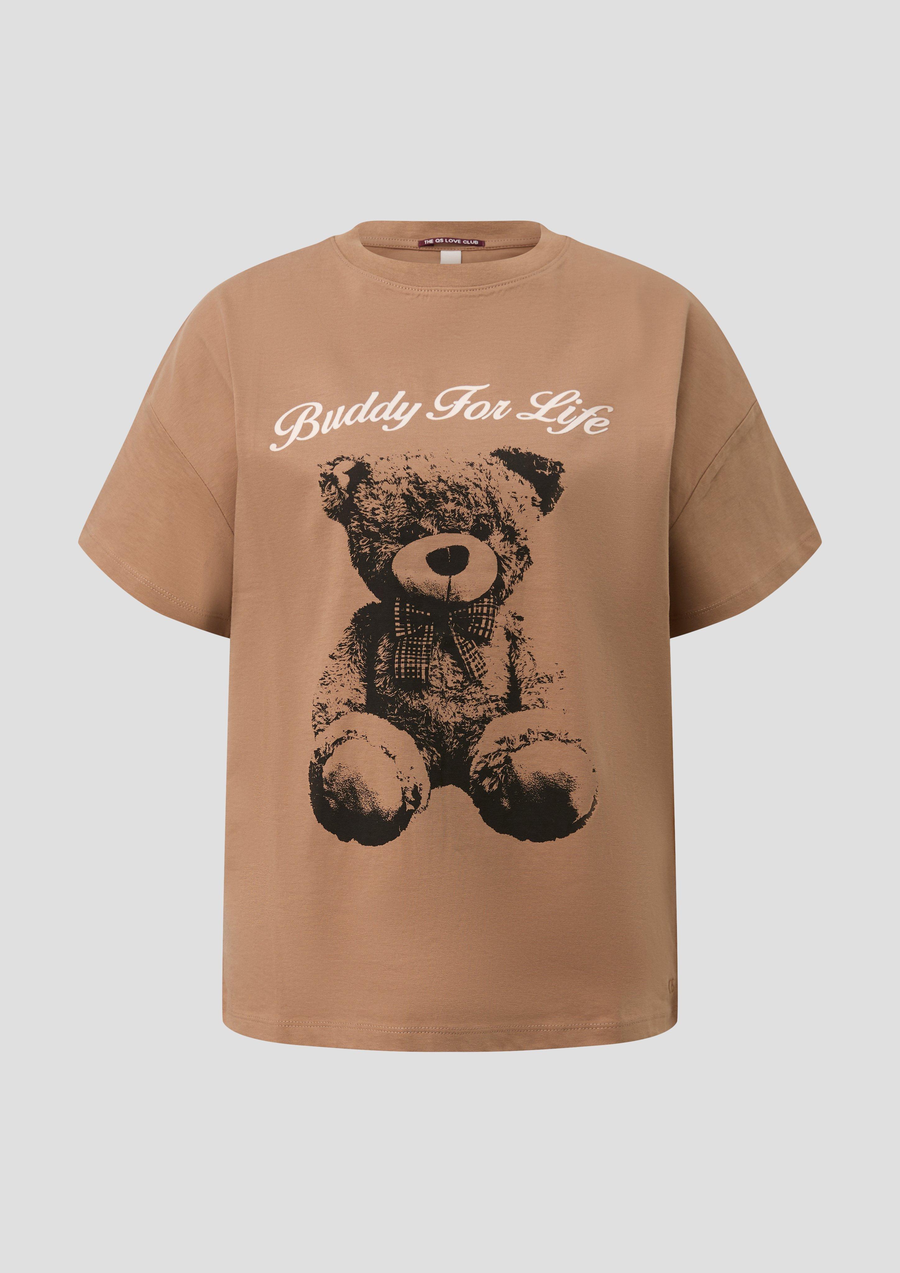 Femmes T-shirt en coton avec imprimé sur le devant en brun de QS