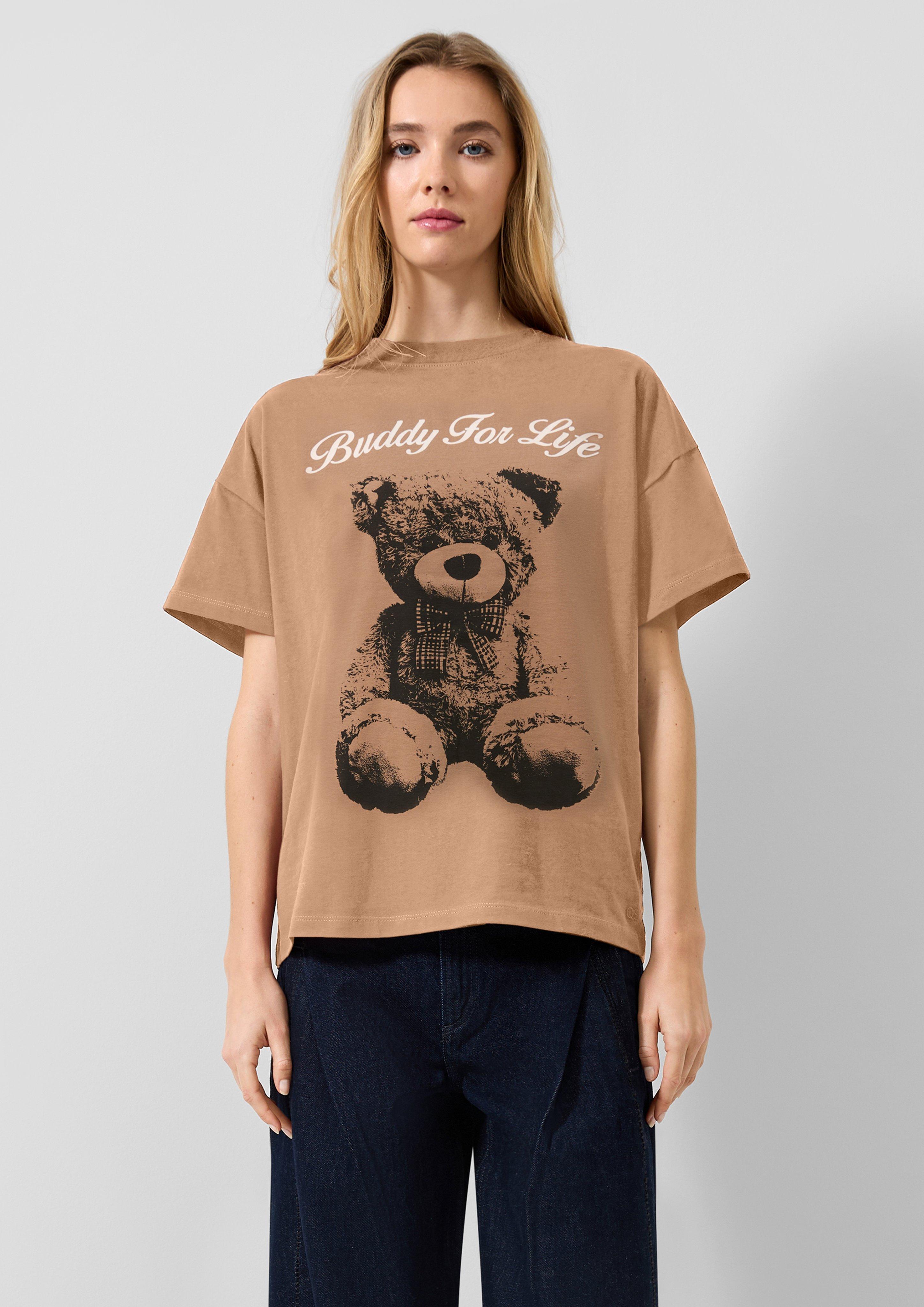 T-shirt en coton avec imprimé sur le devant en grès de QS