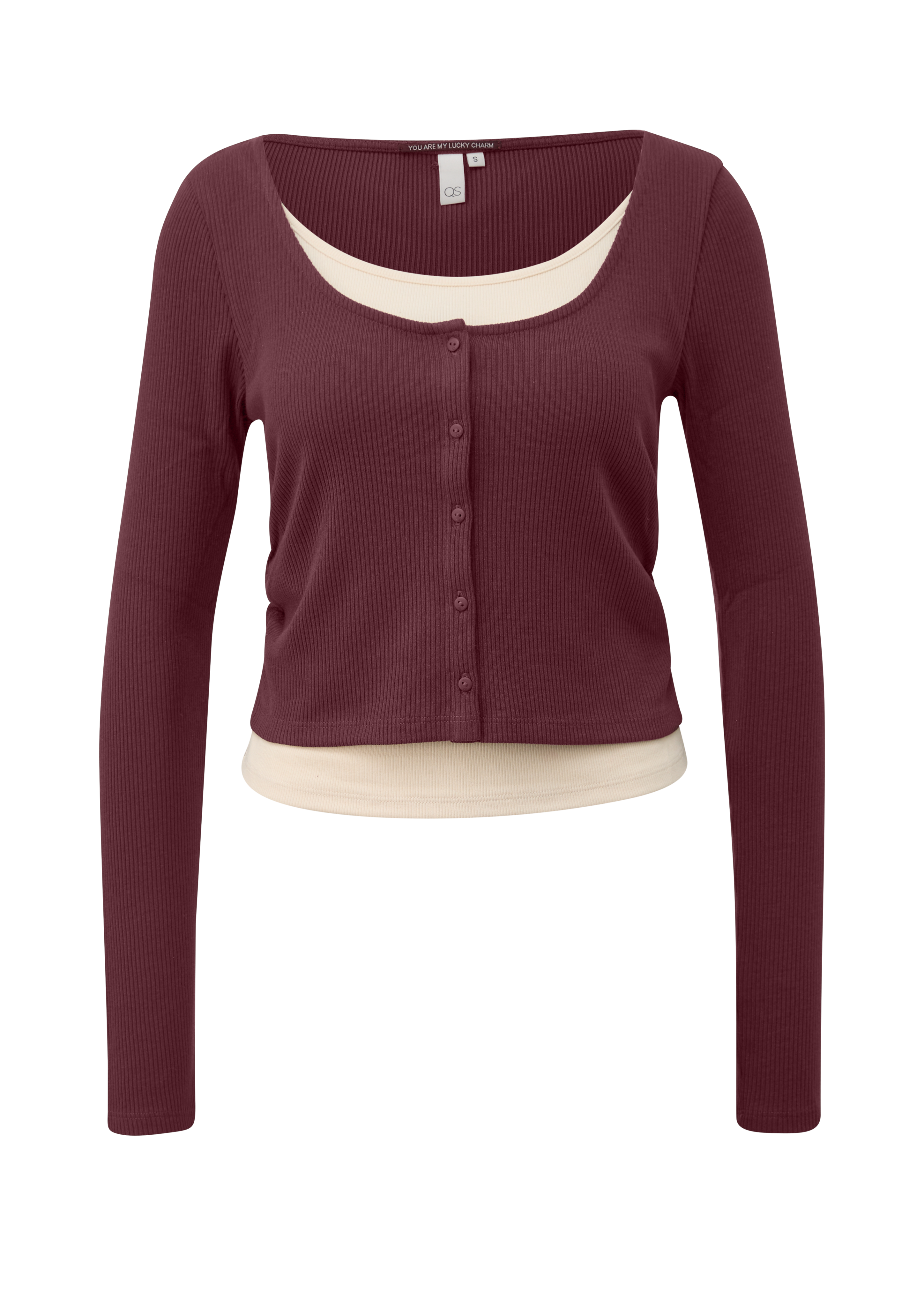 Geribbeld shirt in 2-in-1-look met plooien