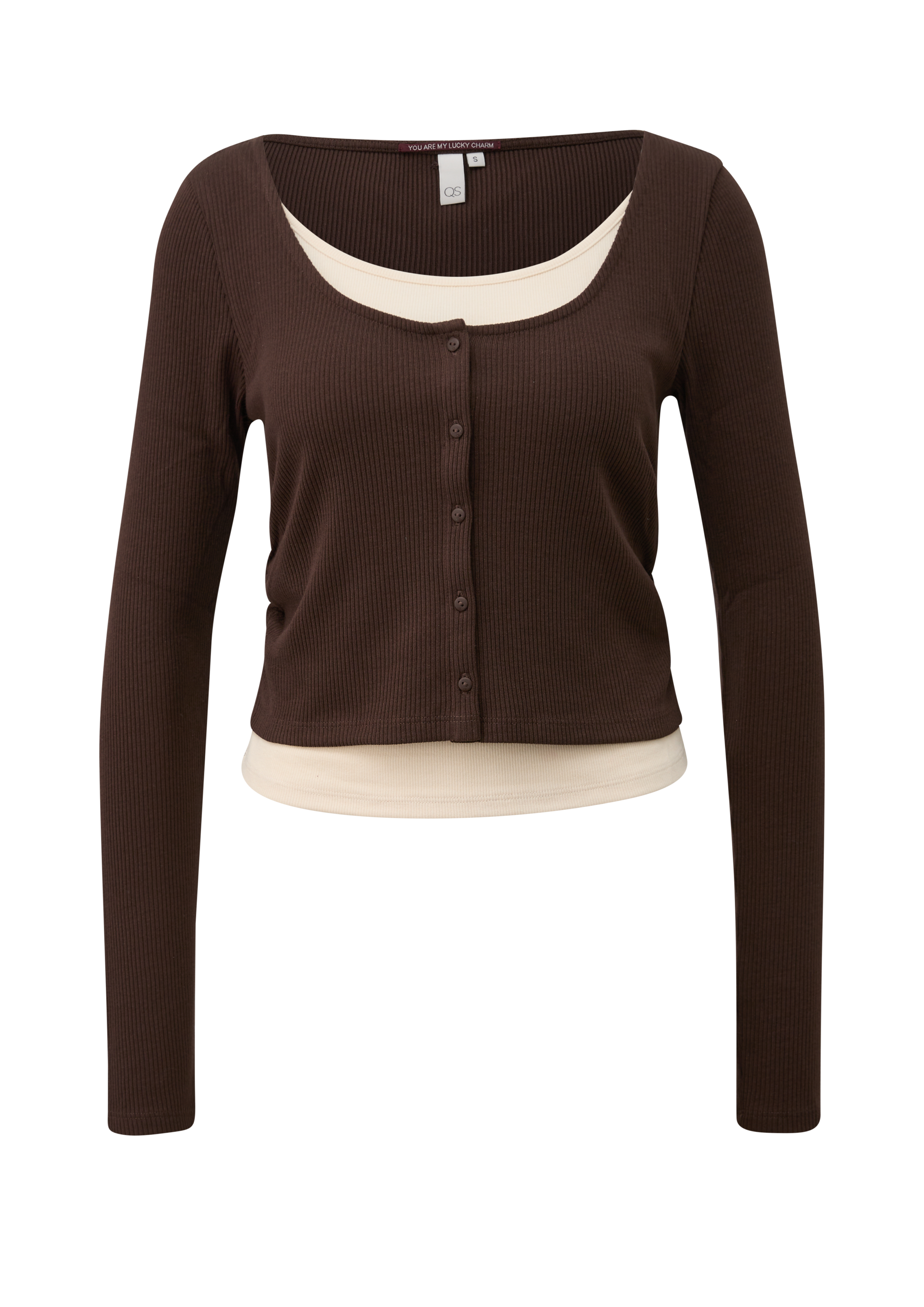 Geribbeld shirt in 2-in-1-look met plooien