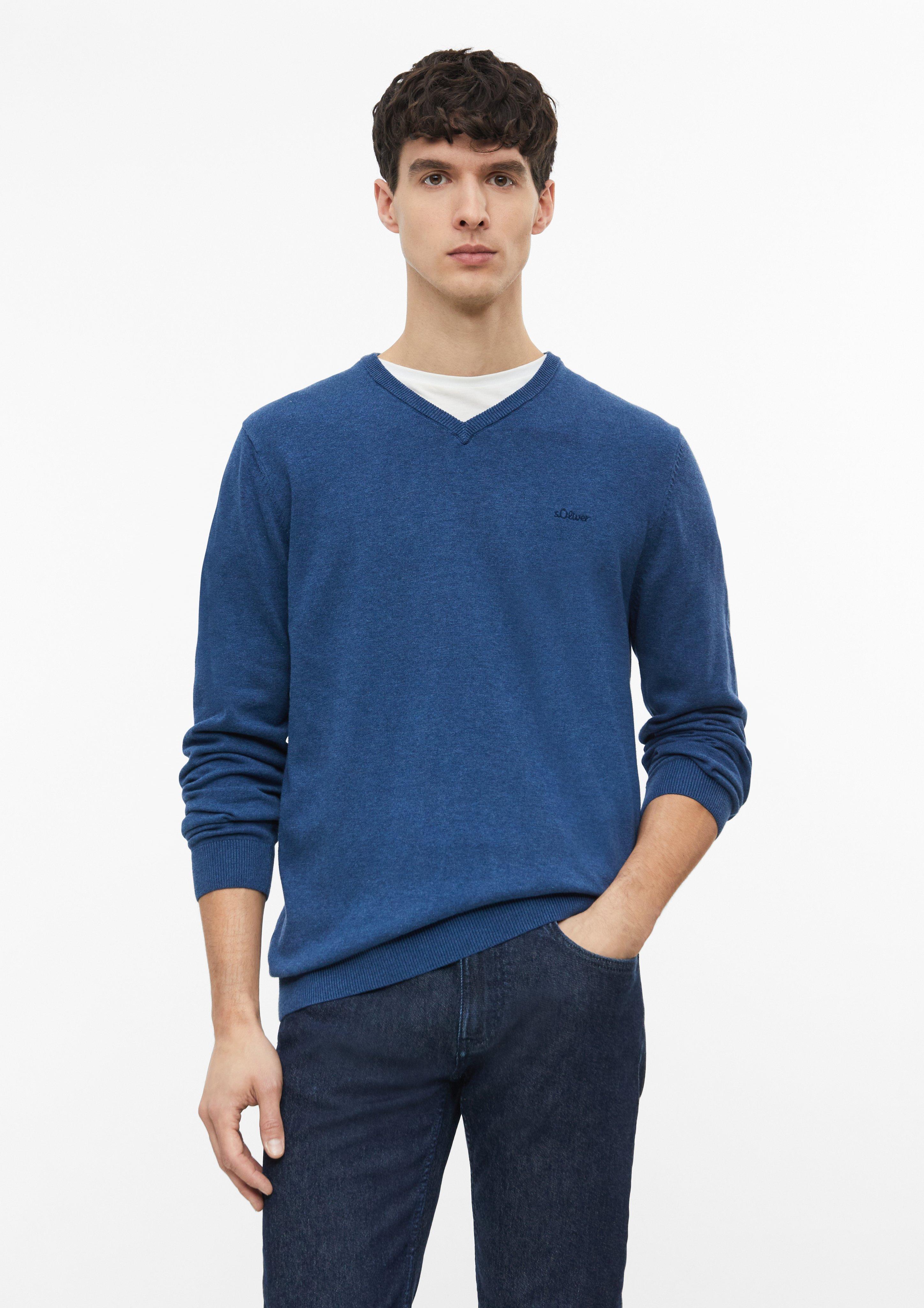 Pull en maille avec logo brodé en bleu roi de s.Oliver