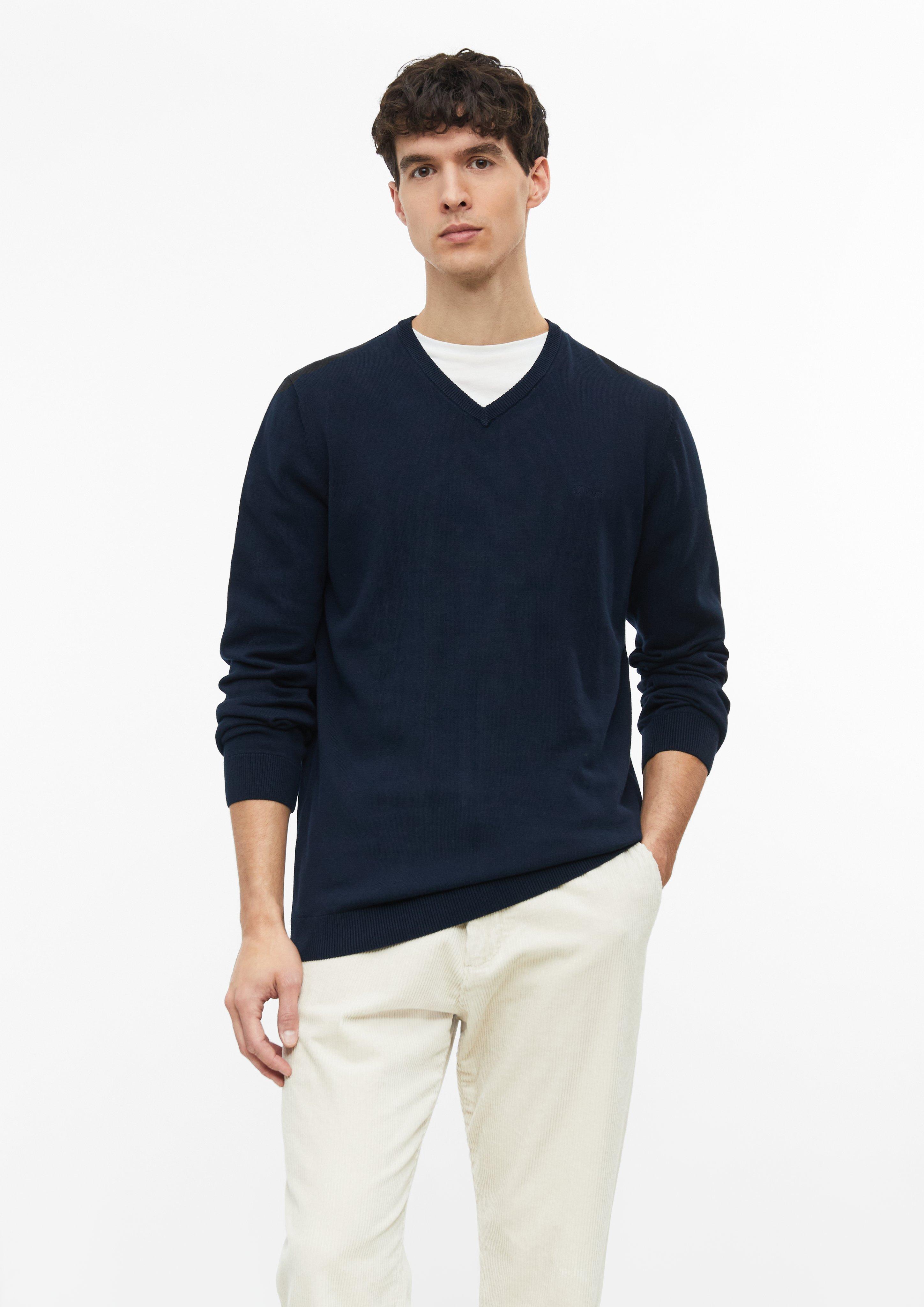 Gebreide trui met geborduurd logo in navy van s.Oliver