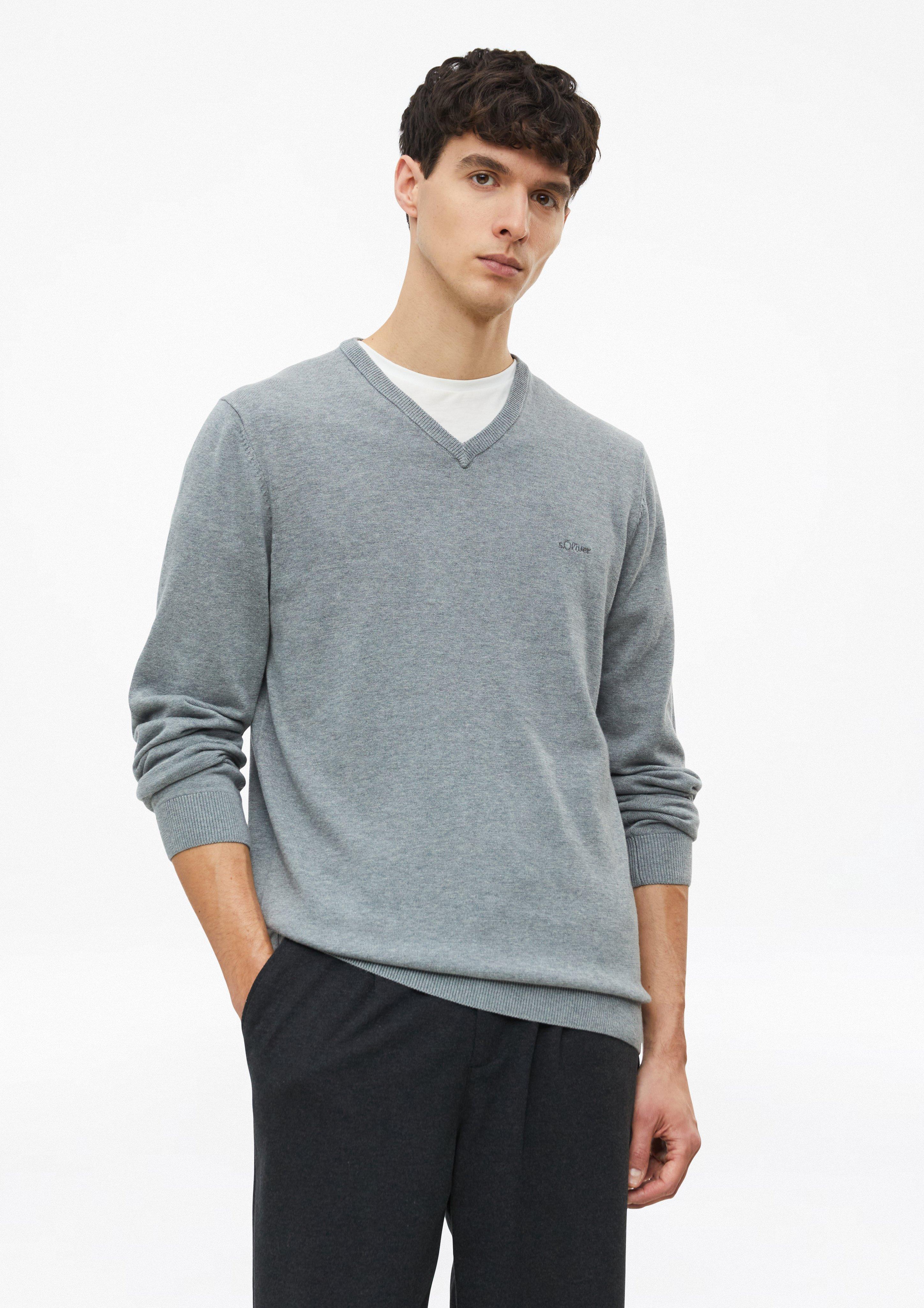 Strickpullover mit Logo-Stickerei in Farbe grau von s.Oliver