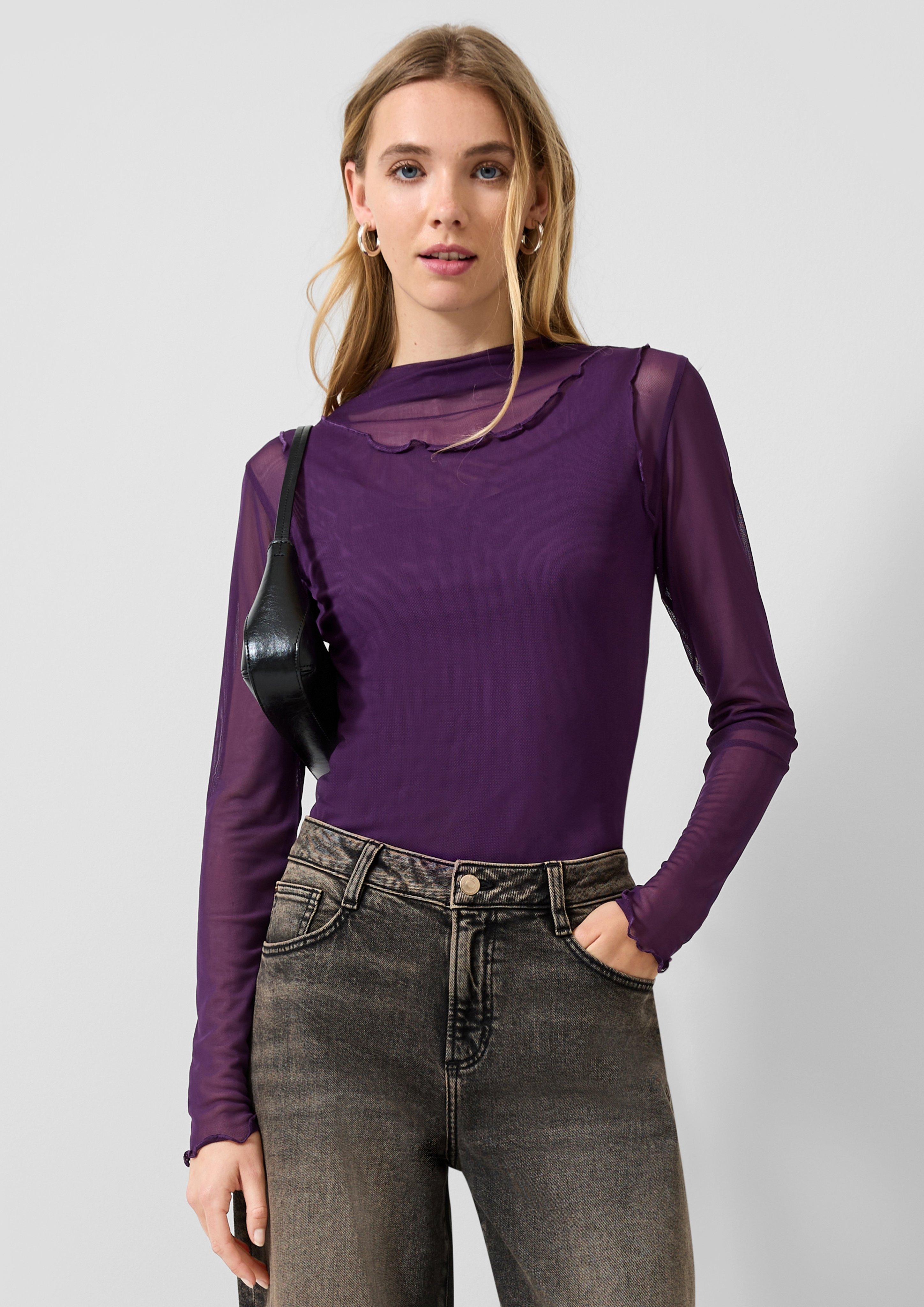 Femmes T-shirt en maille double épaisseur en violet de QS