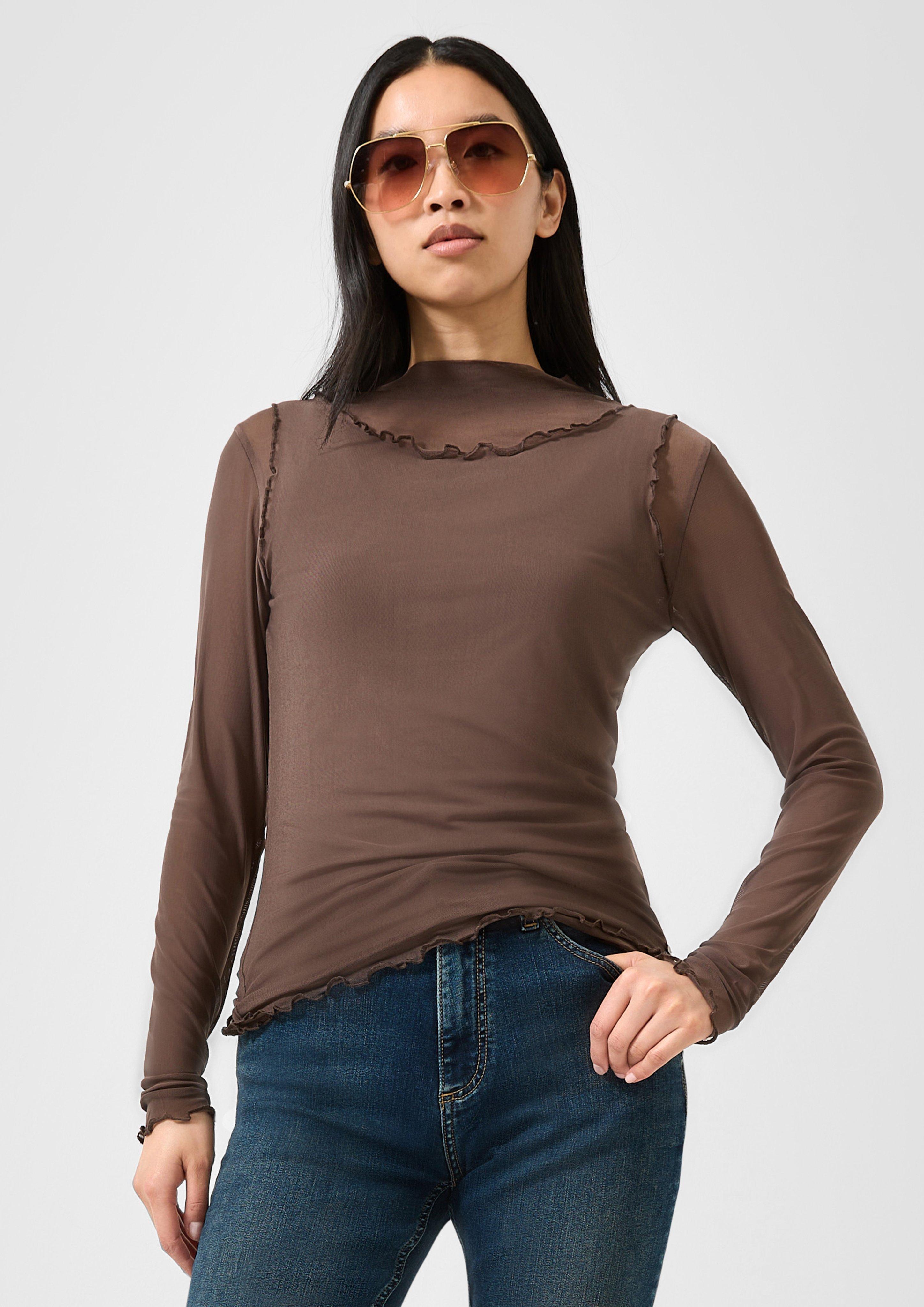 T-shirt en maille double épaisseur en marron foncé de QS