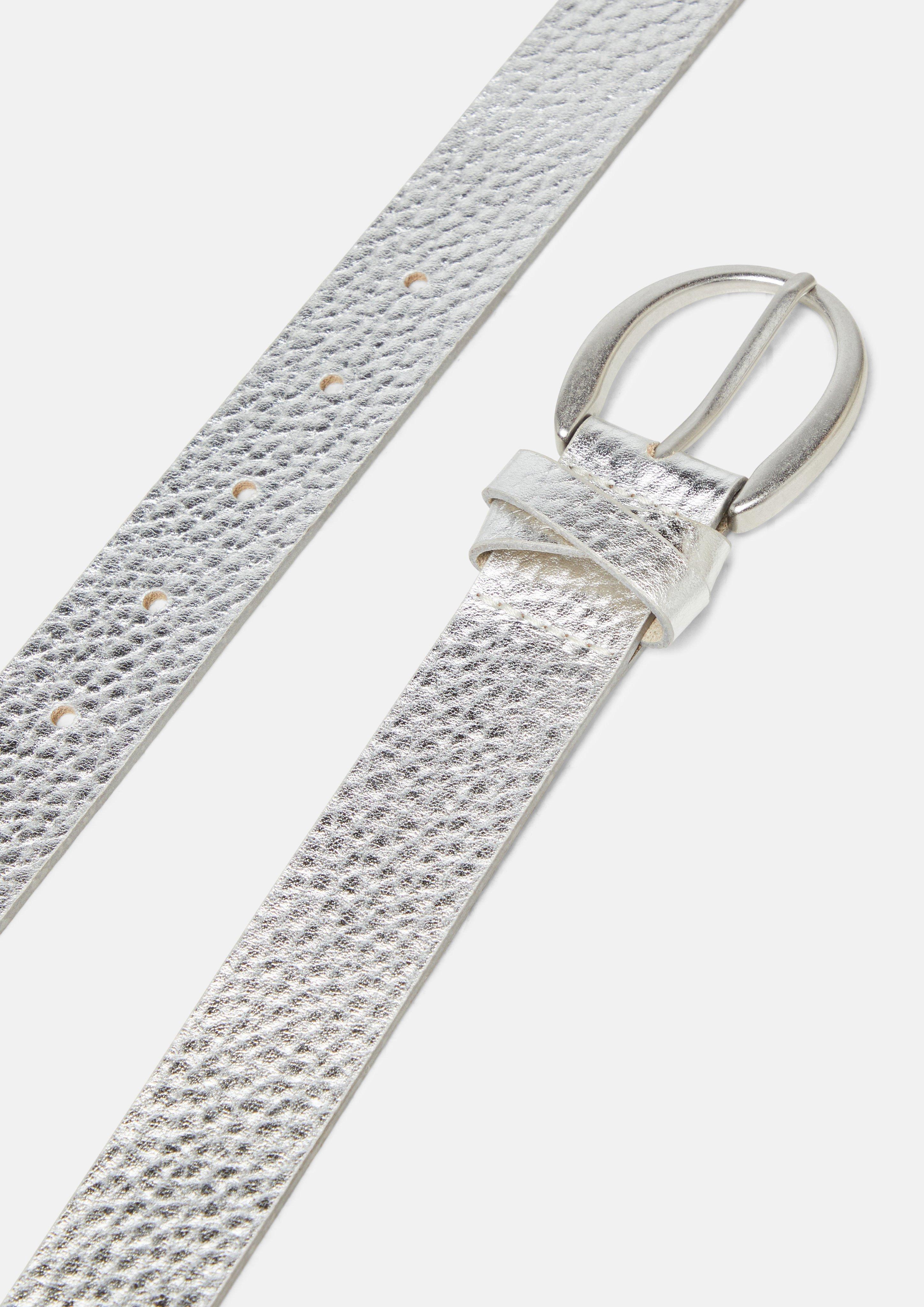 Women Metallic-look waist belt with a buckle in silver by s.Oliver