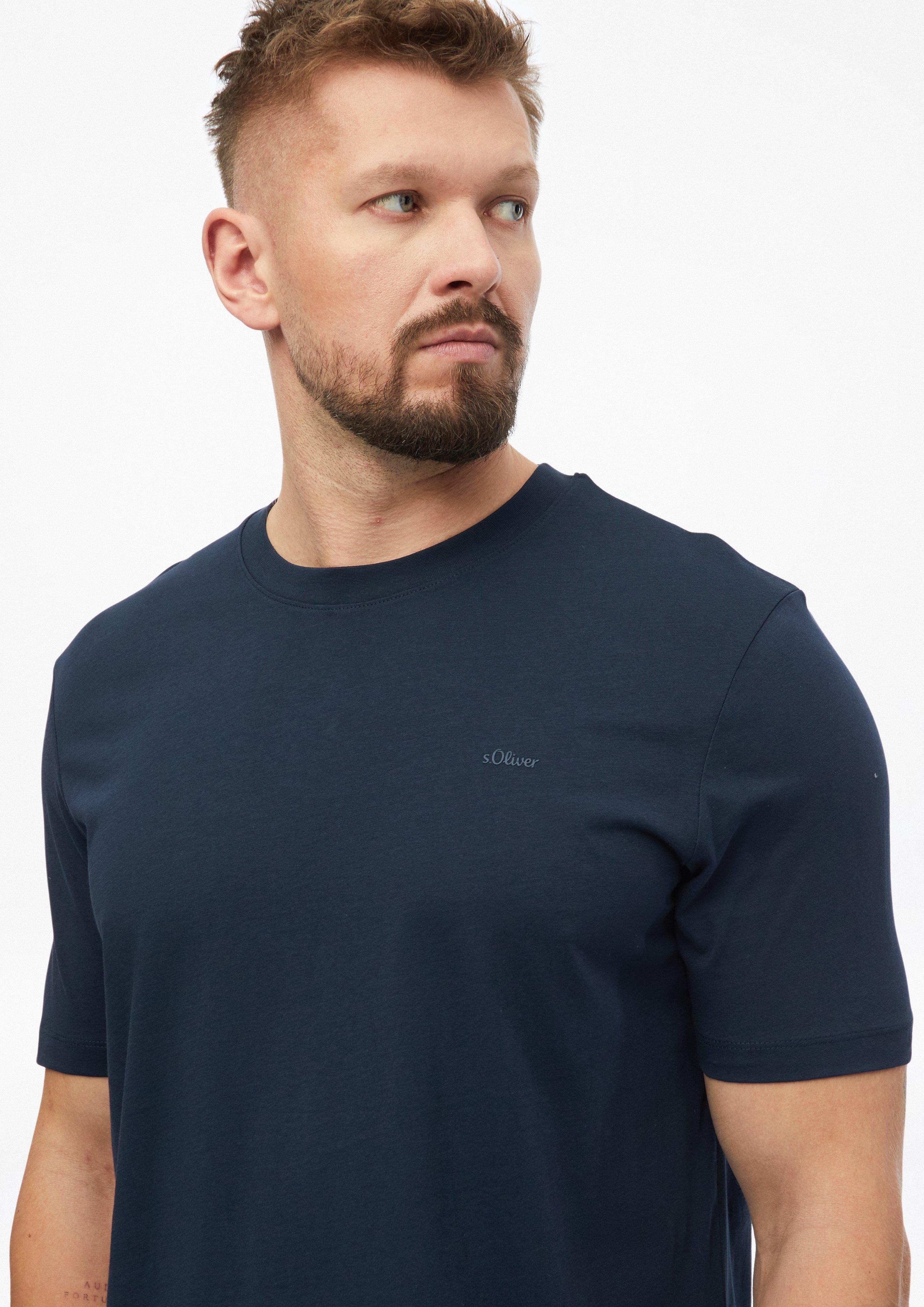 Herren Baumwoll-T-Shirt mit Logo-Print in blau von s.Oliver Men Tall Sizes