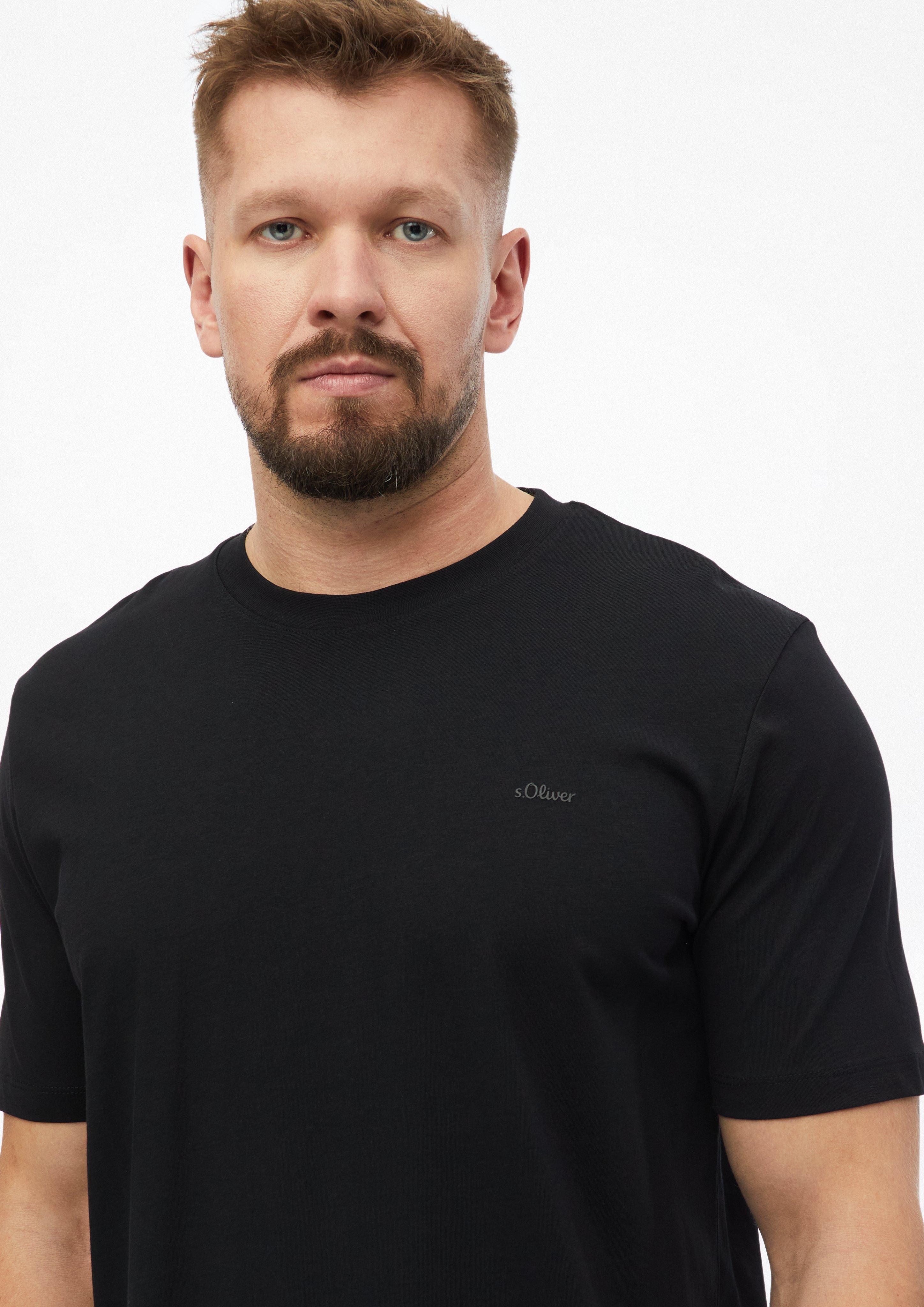 Herren Baumwoll-T-Shirt mit Logo-Print in schwarz von s.Oliver Men Tall Sizes