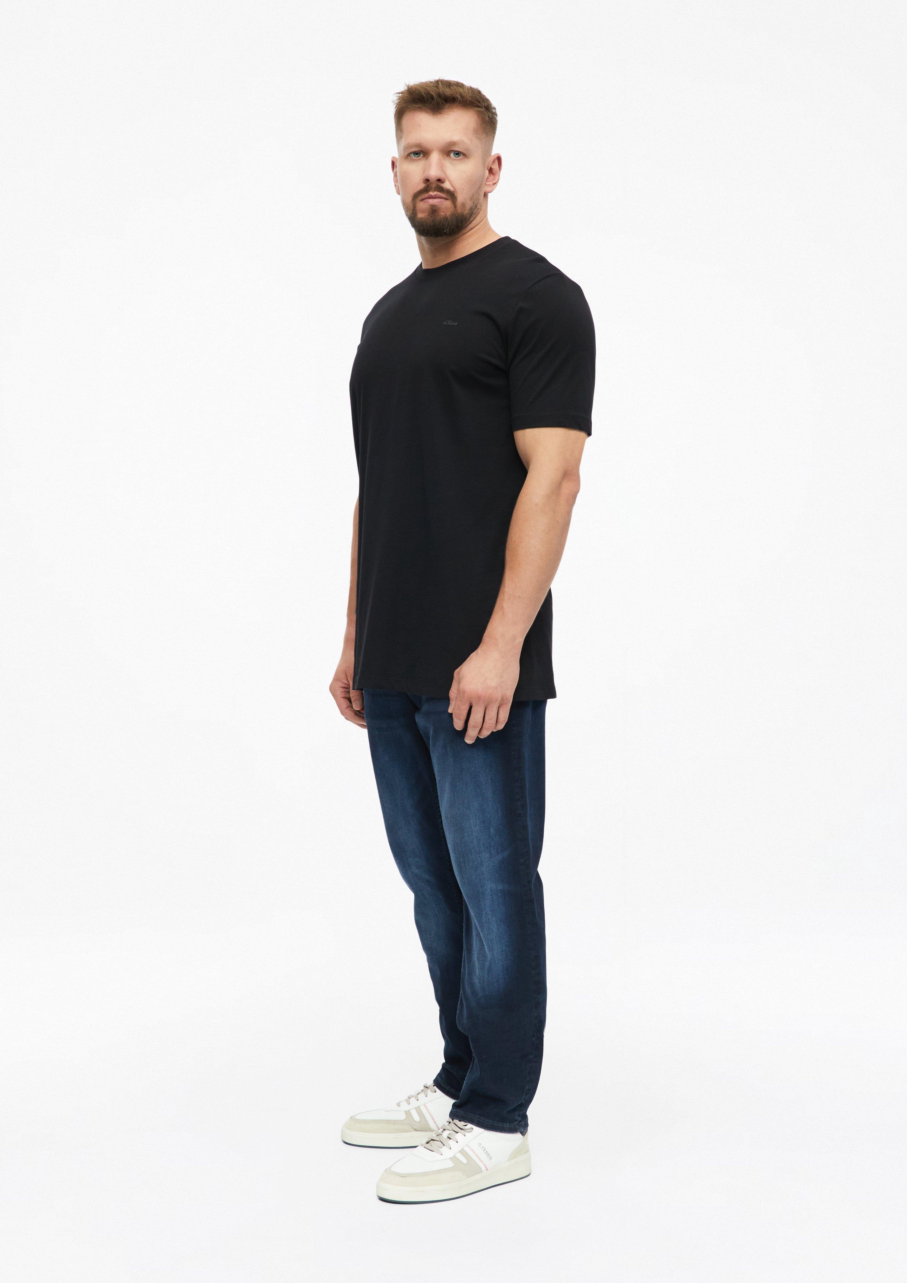 Herren Baumwoll-T-Shirt mit Logo-Print in schwarz von s.Oliver Men Tall Sizes