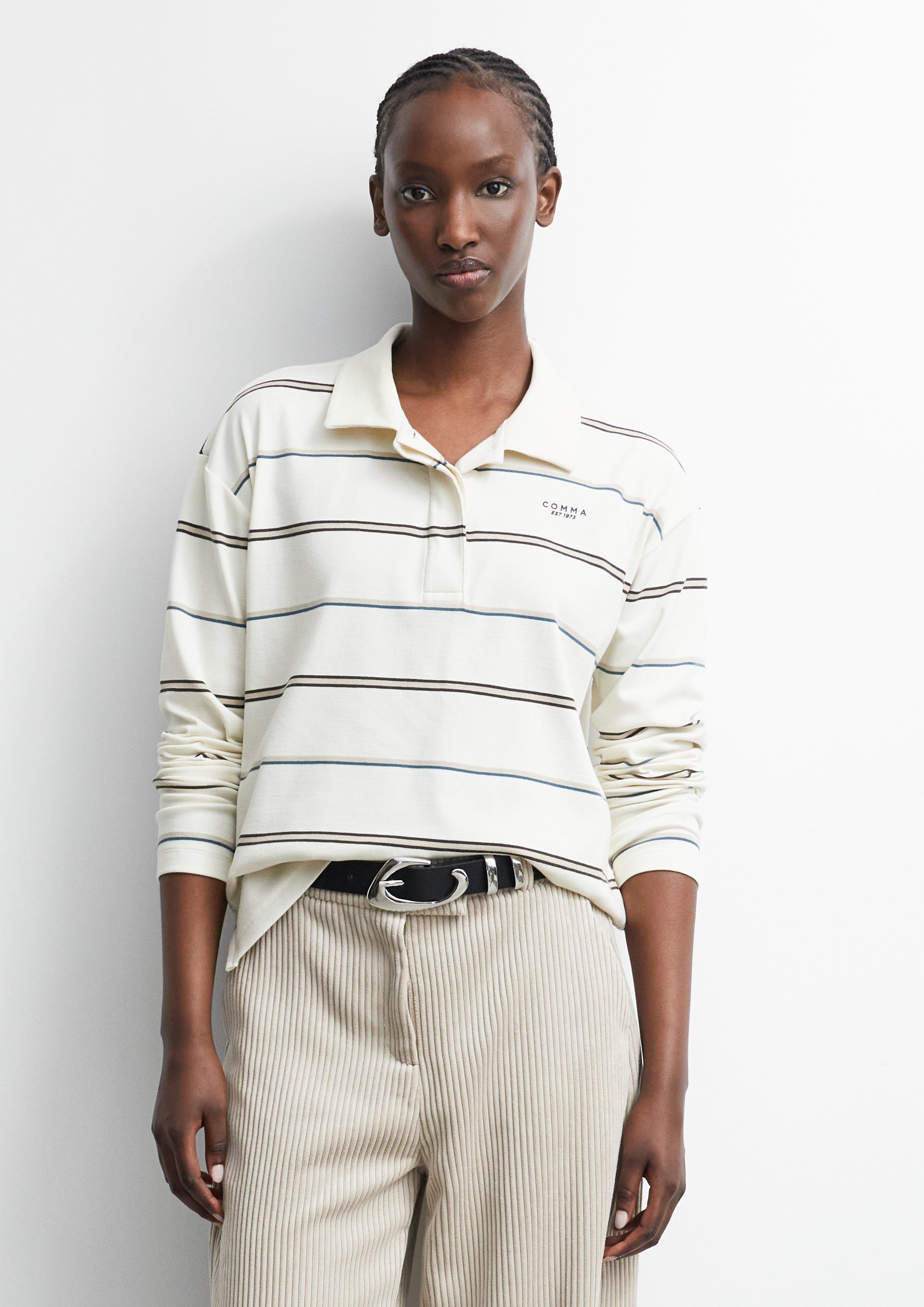 Striped Polo Shirt in cream by COMMA