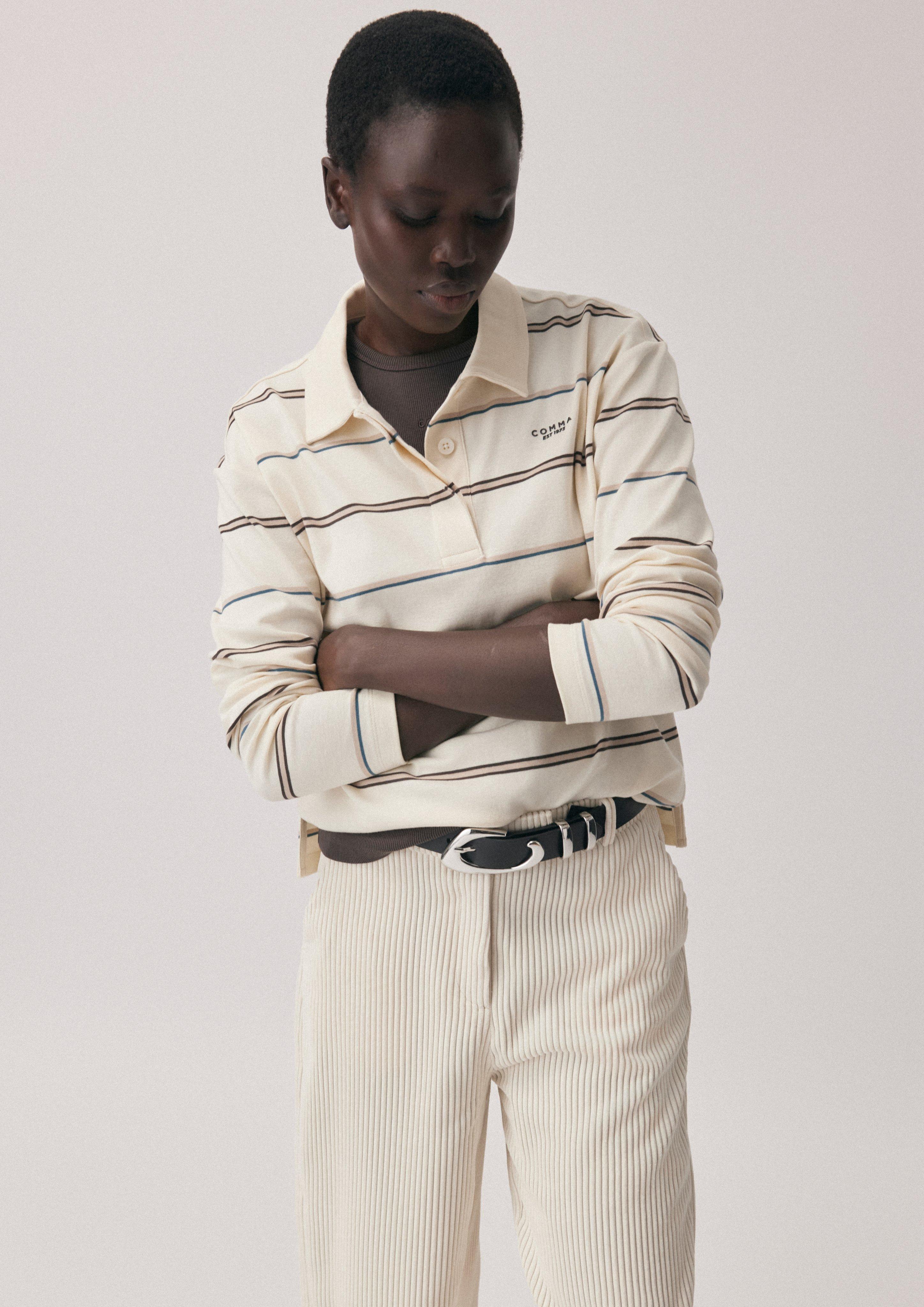 Poloshirt mit Streifen in creme von COMMA