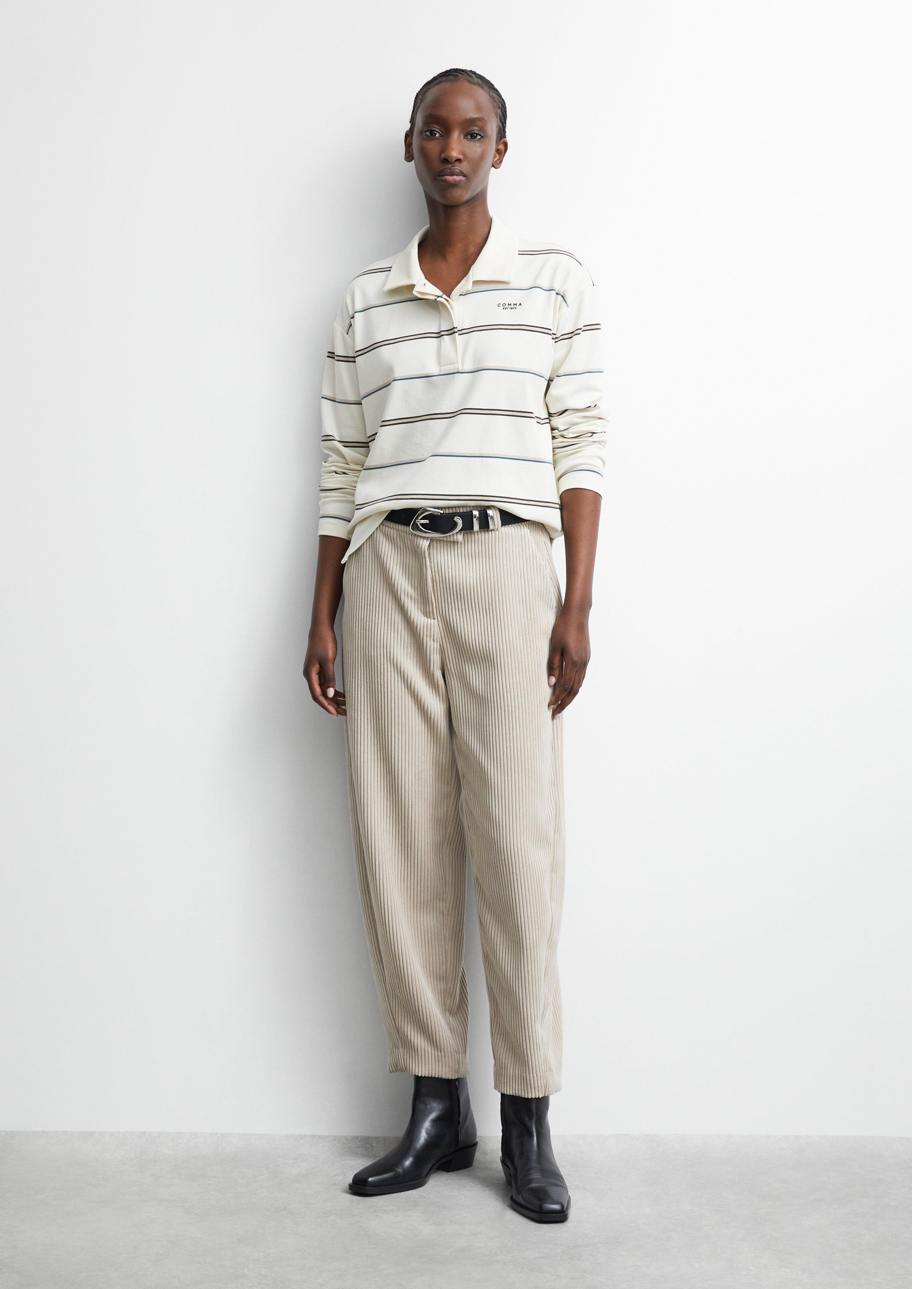 Poloshirt mit Streifen in creme von COMMA