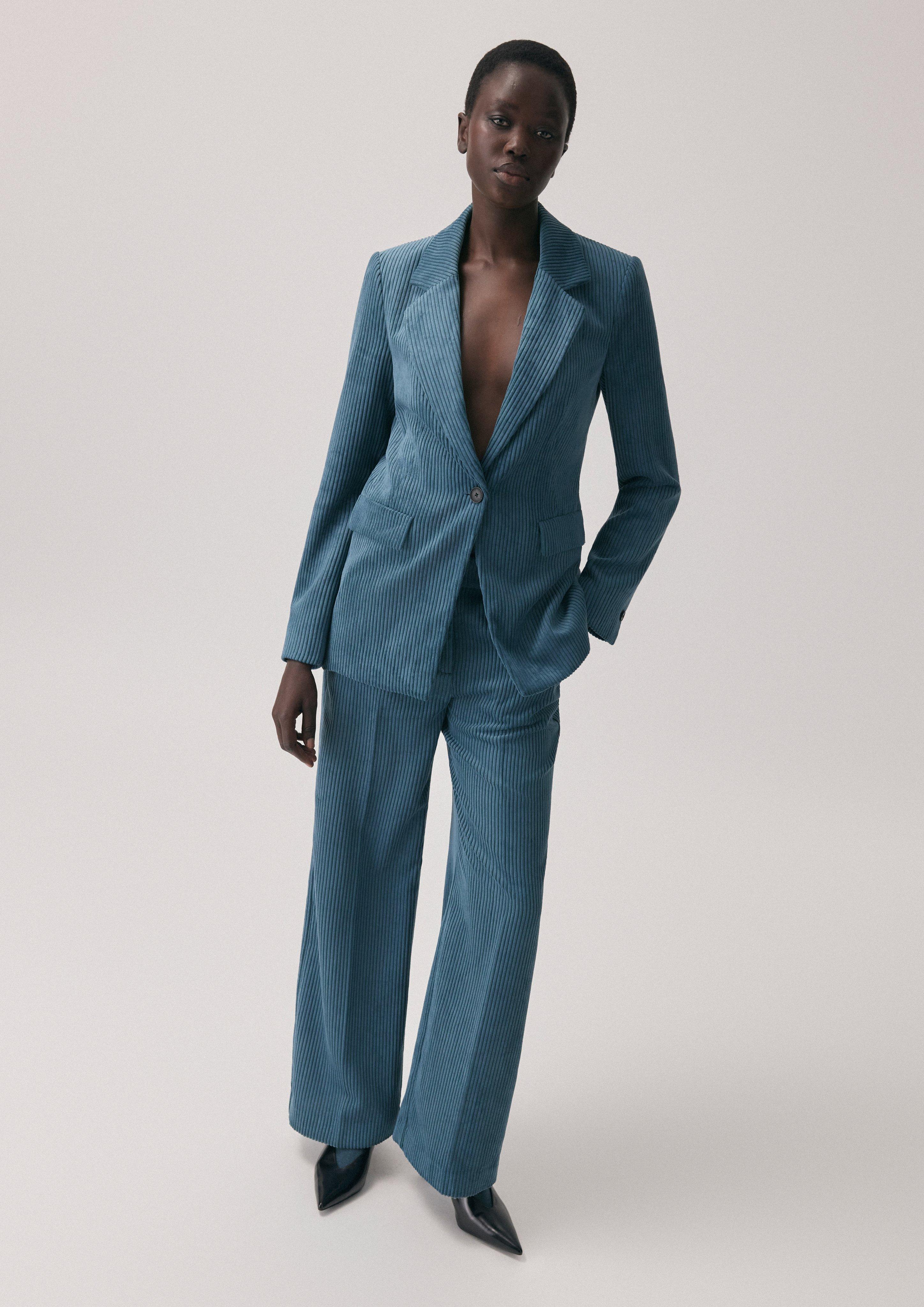 Wide-leg wide-cord pants in petrol by comma