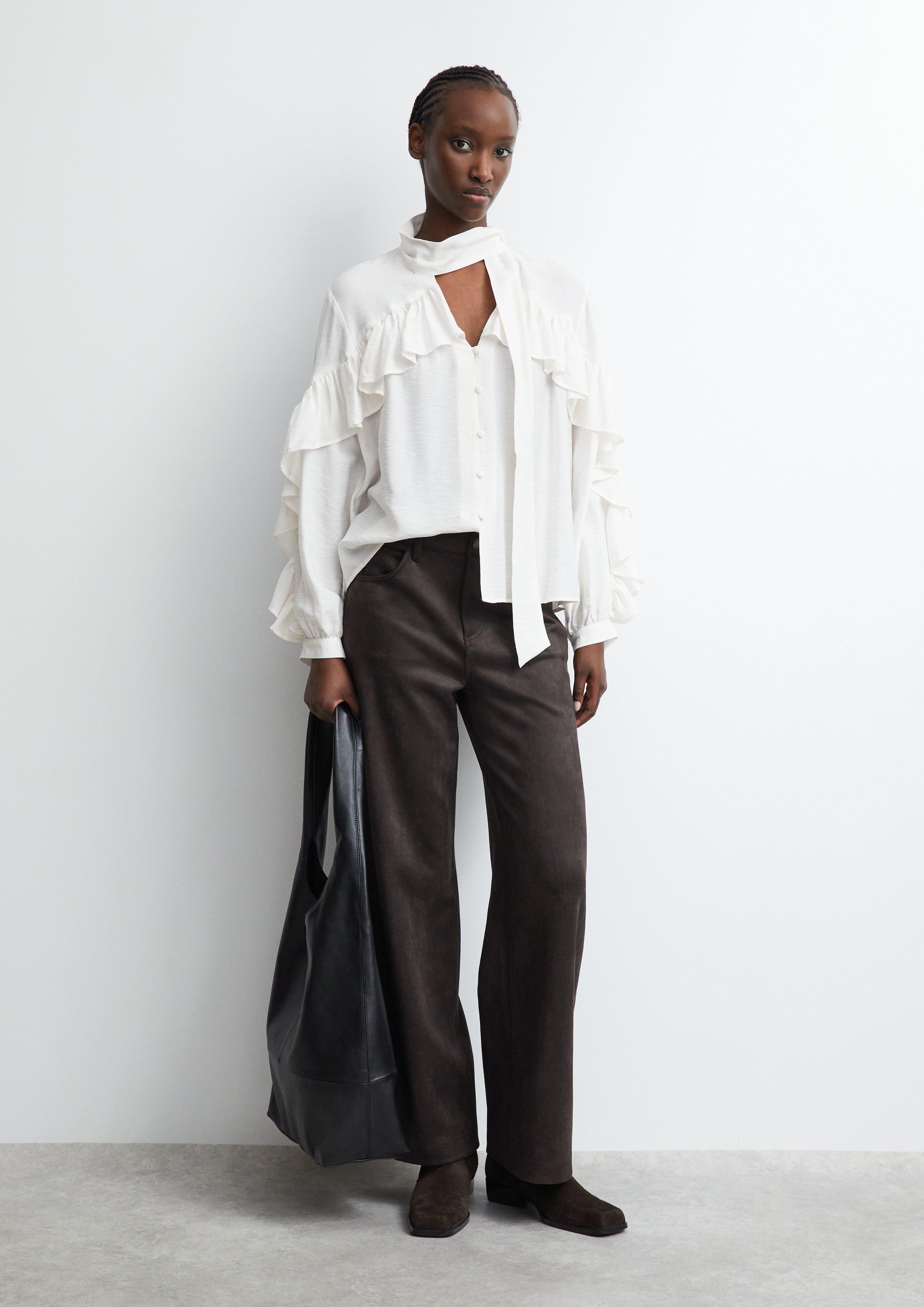 Faux suede wide-leg pants in brown by COMMA