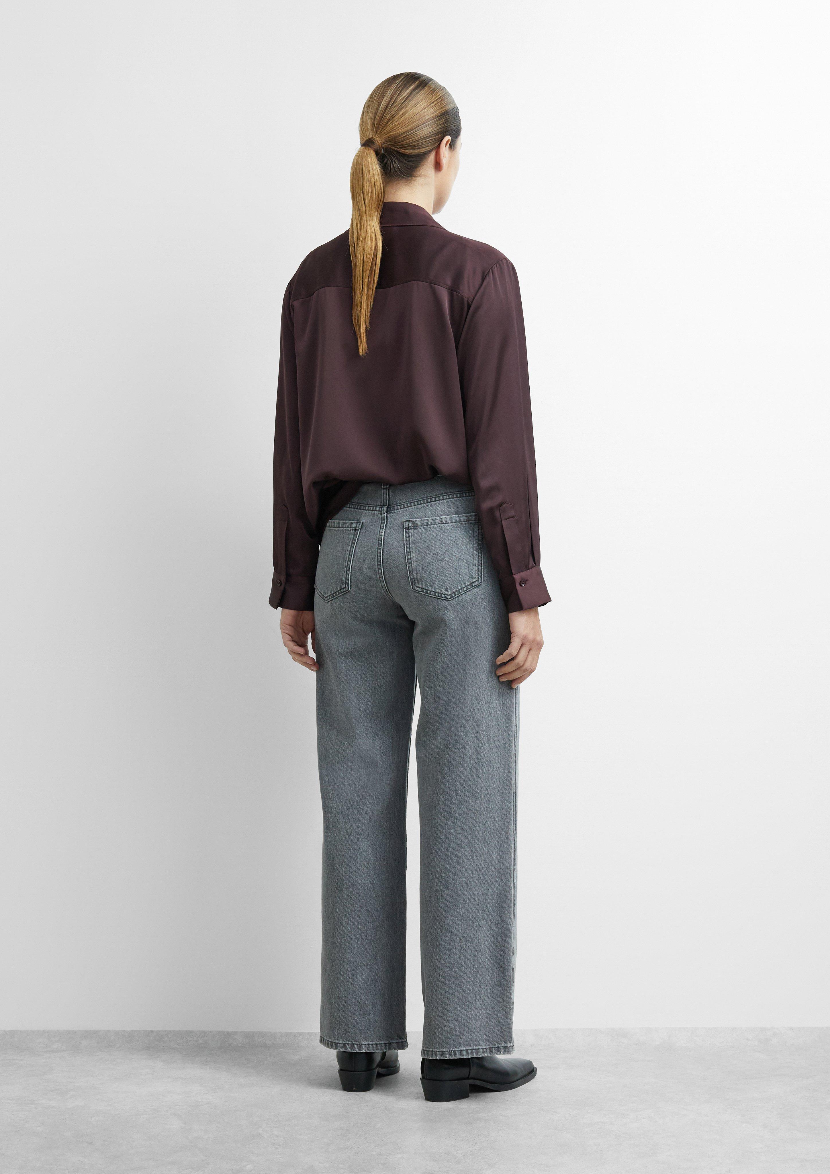 Damen Wide-Leg-Jeans mit High-Rise-Bund und Waschung in grau von COMMA