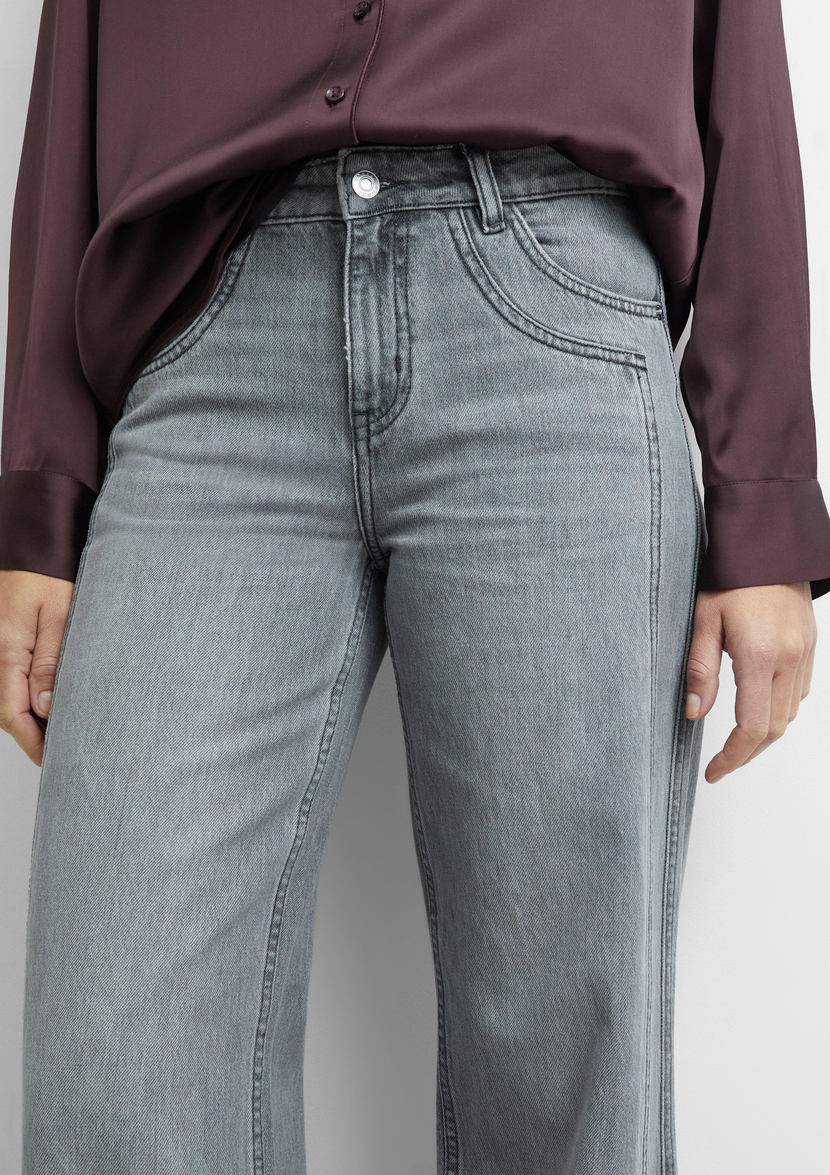 Damen Wide-Leg-Jeans mit High-Rise-Bund und Waschung in grau von COMMA