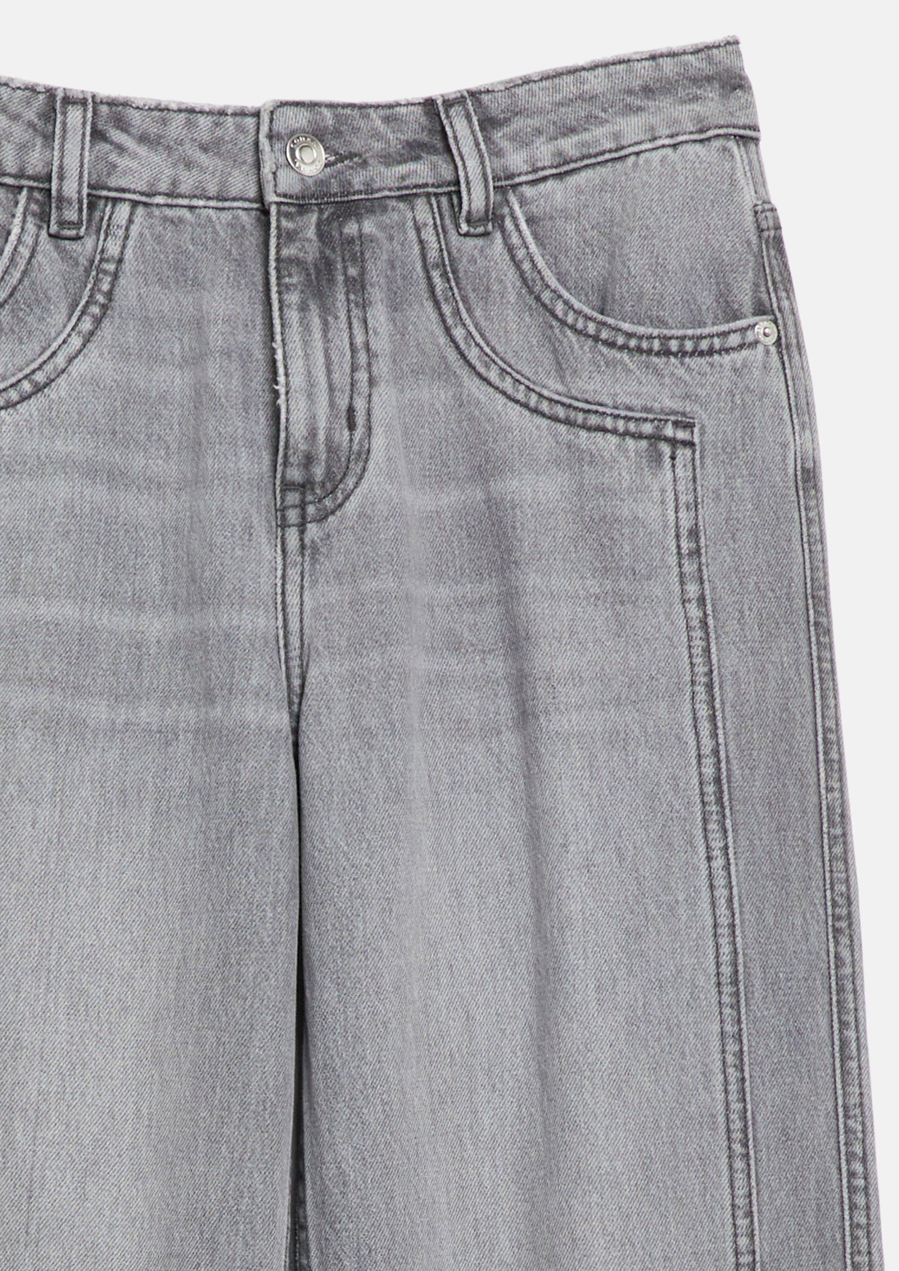 Damen Wide-Leg-Jeans mit High-Rise-Bund und Waschung in grau von COMMA