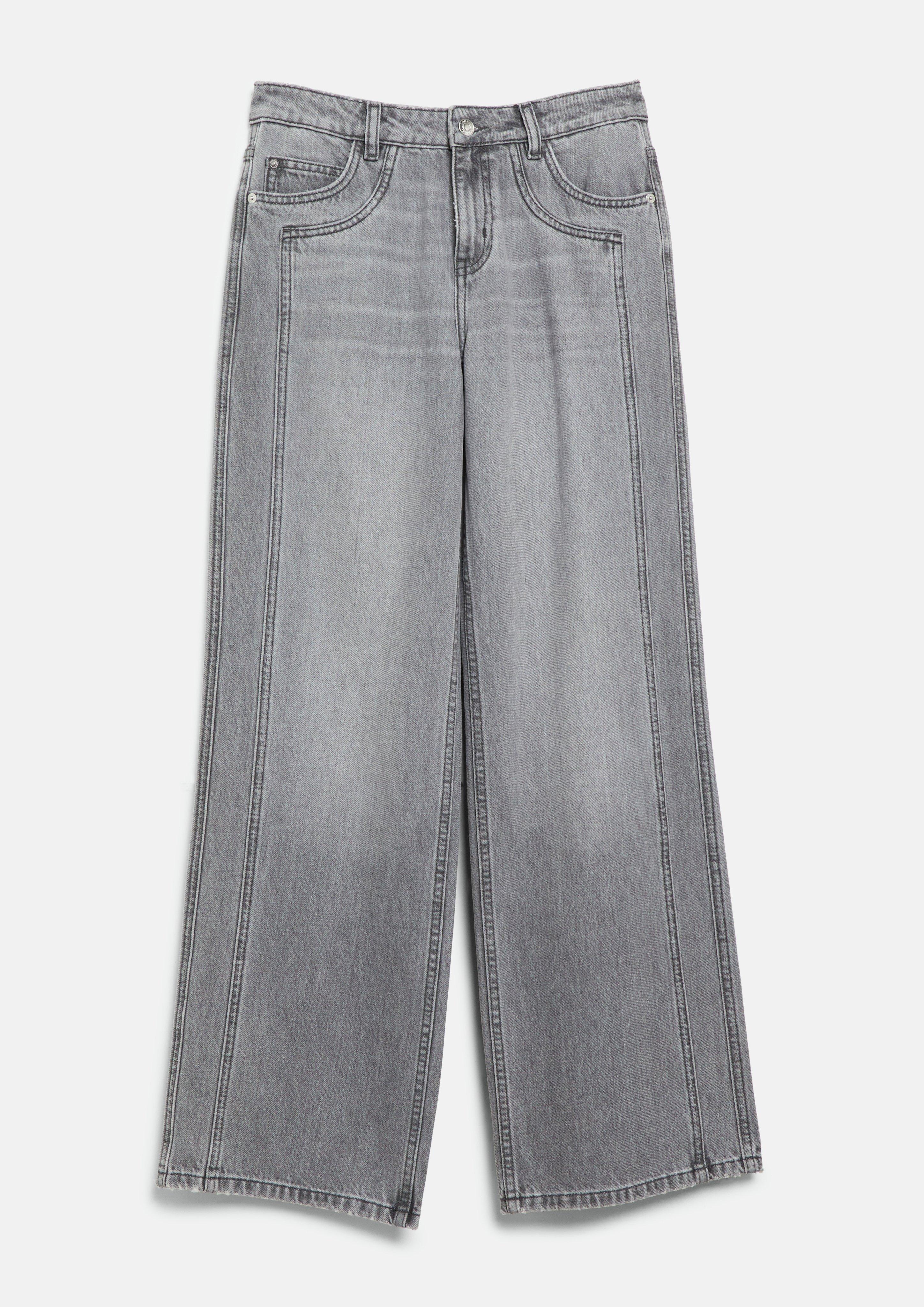 Damen Wide-Leg-Jeans mit High-Rise-Bund und Waschung in grau von COMMA