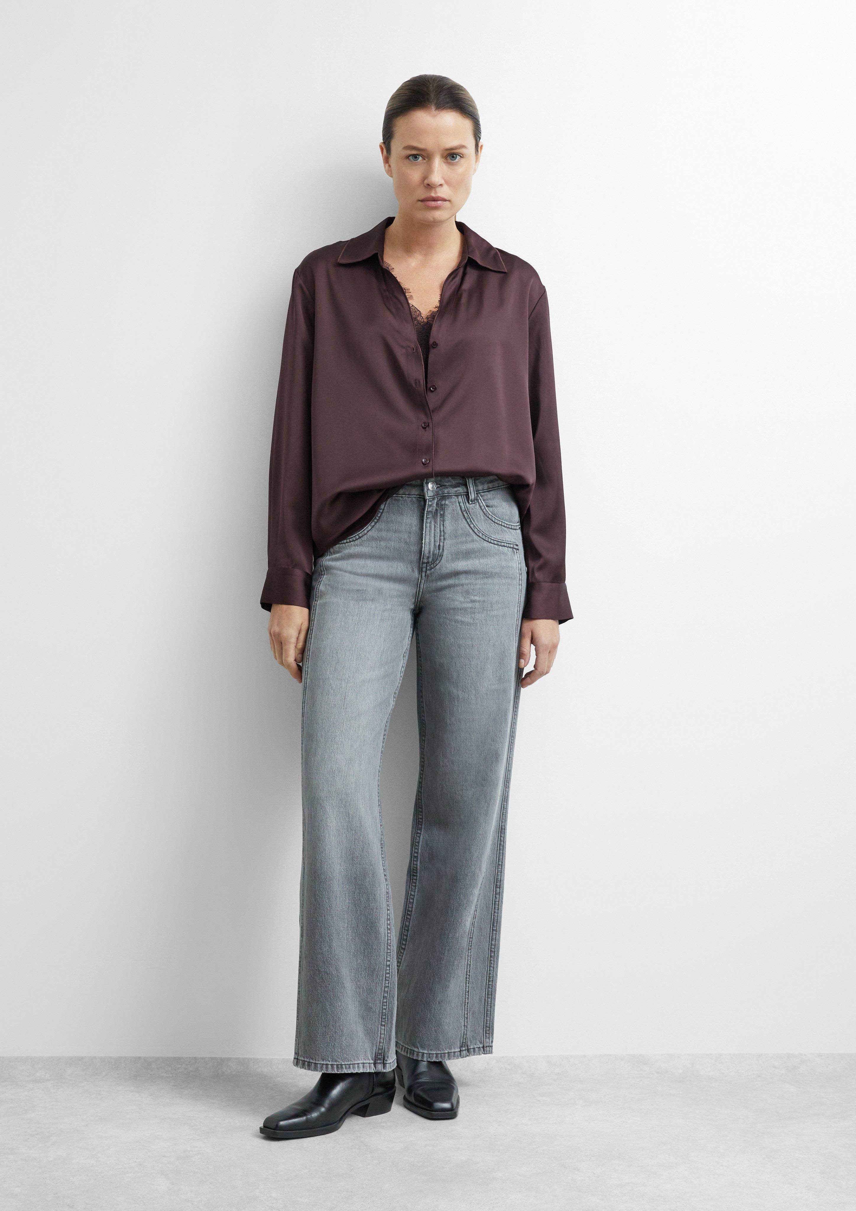 Wide-Leg-Jeans mit High-Rise-Bund und Waschung in Farbe hellgrau von COMMA