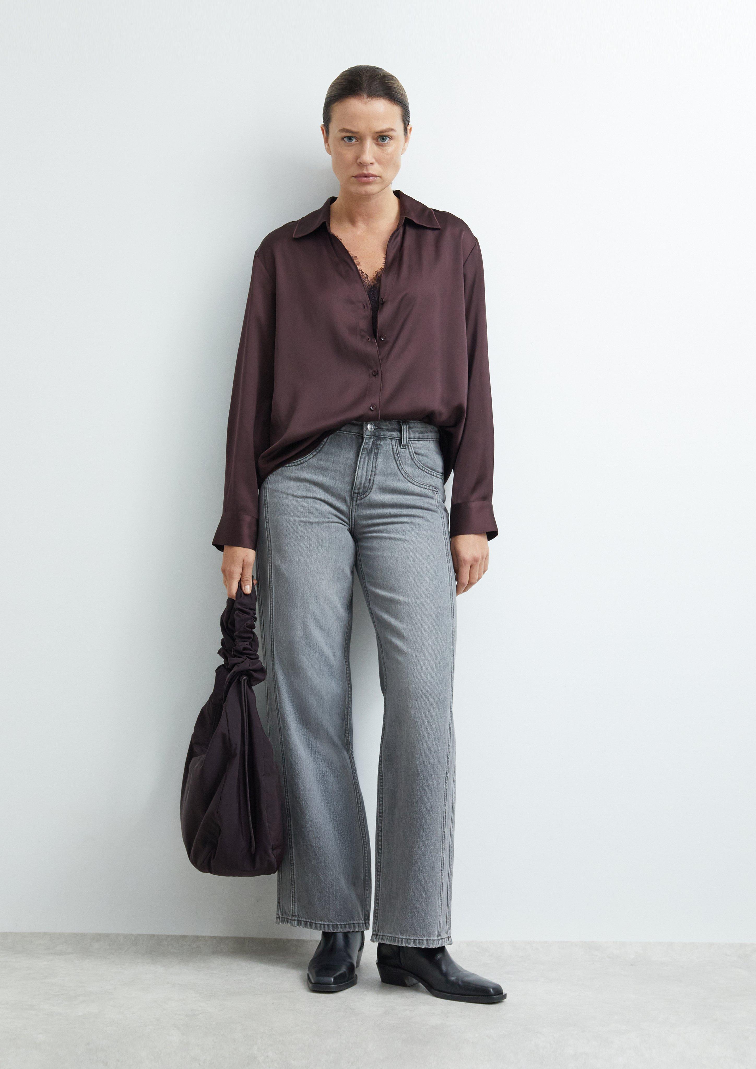 Damen Wide-Leg-Jeans mit High-Rise-Bund und Waschung in grau von COMMA