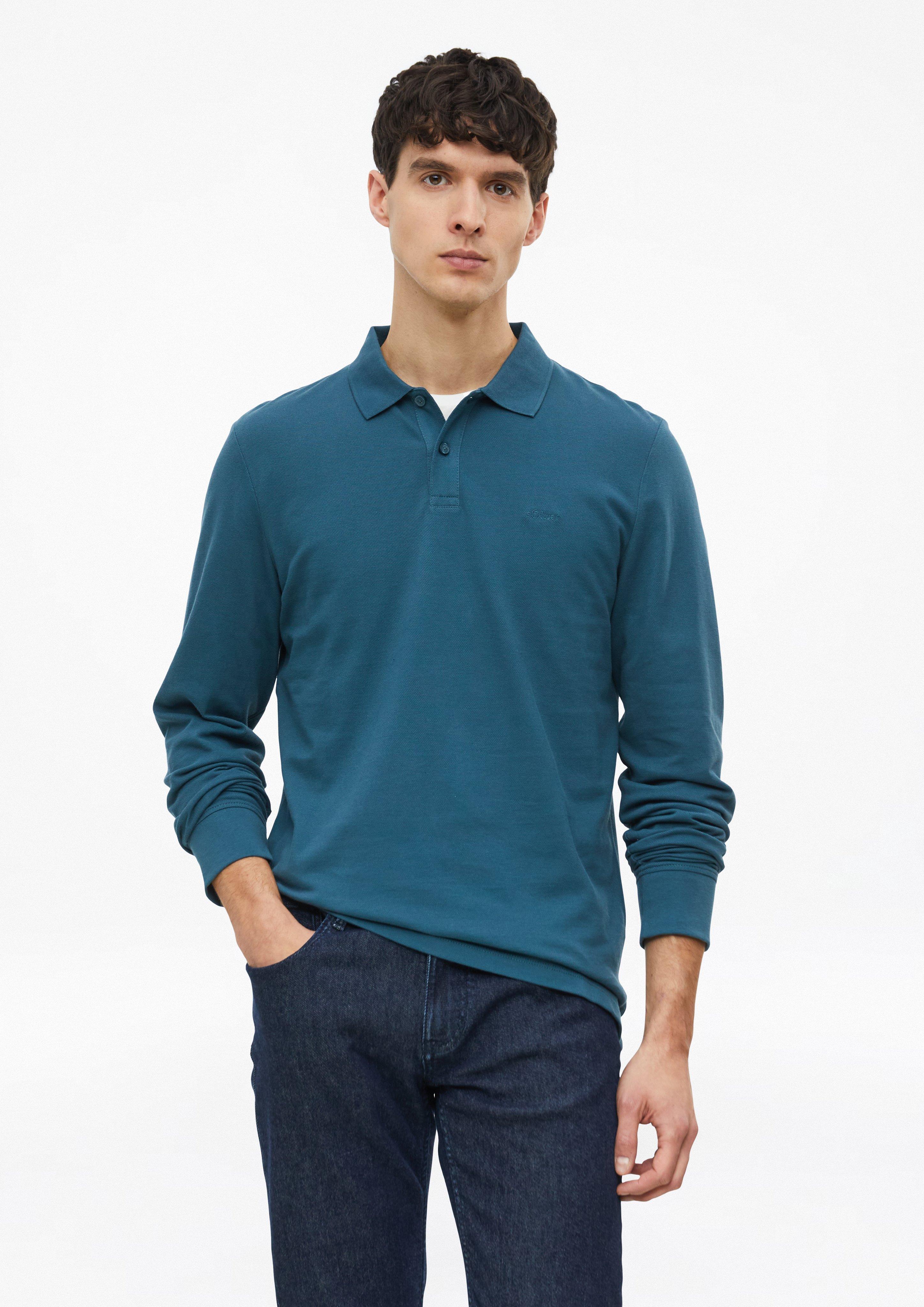 Polo à manches longues en piqué de coton en bleu de s.Oliver