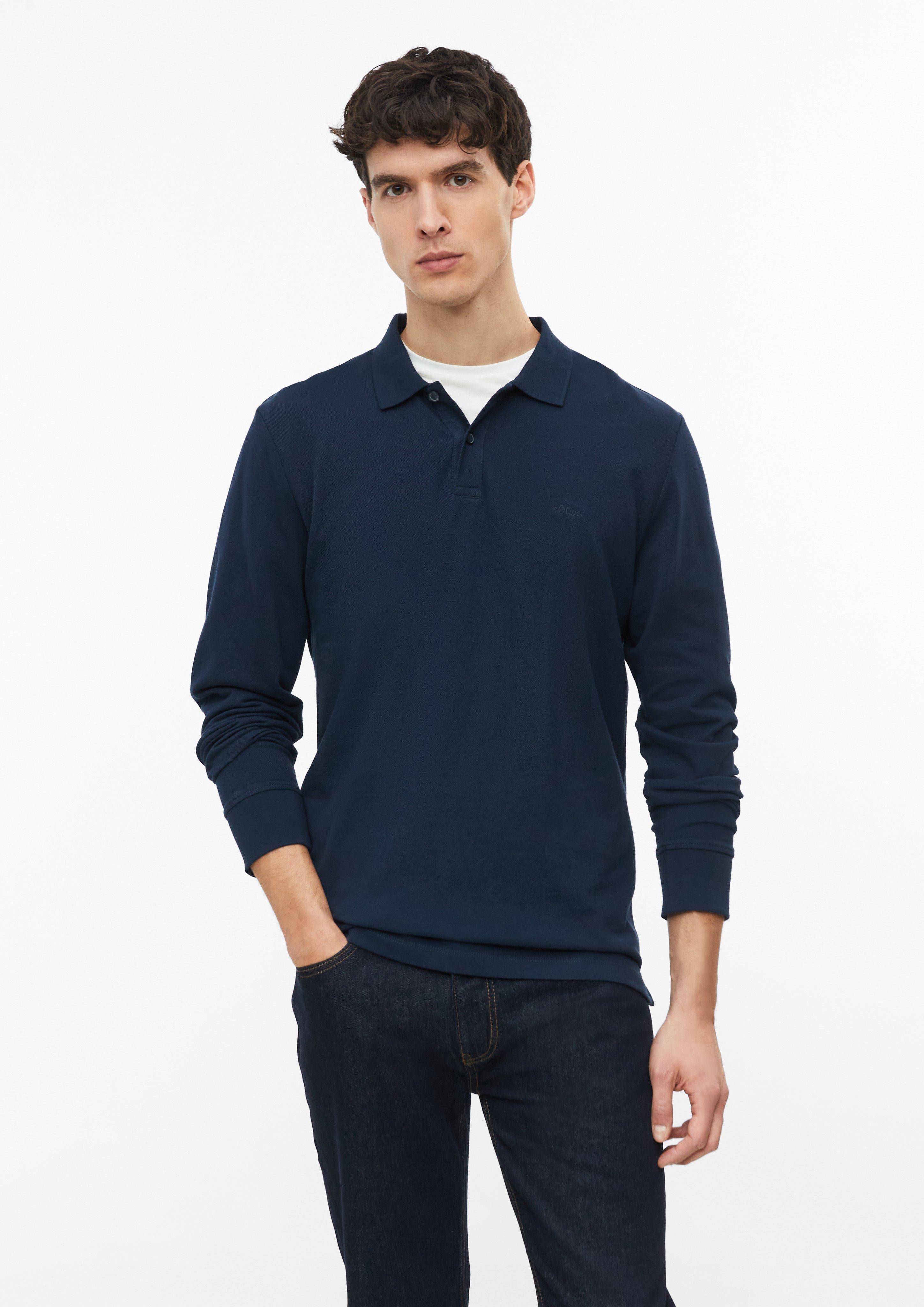 Polo shirt met lange mouwen van katoenpiqué